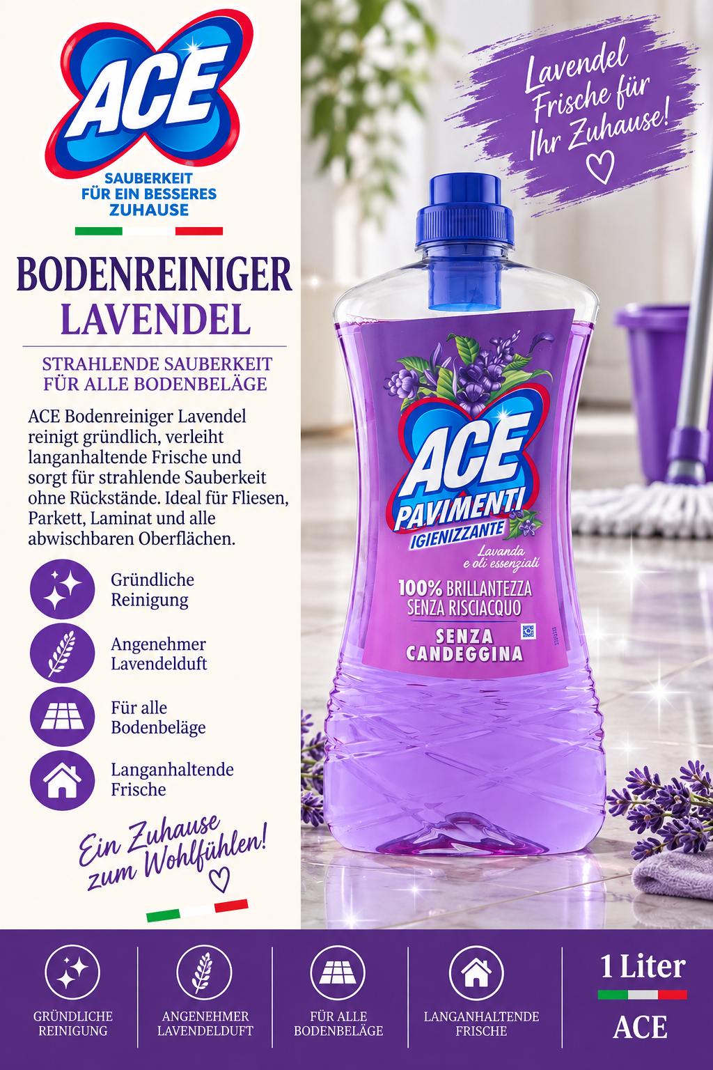 Lavendel, Bodenreiniger, Reinigungsmittel, Flasche, 1 Liter