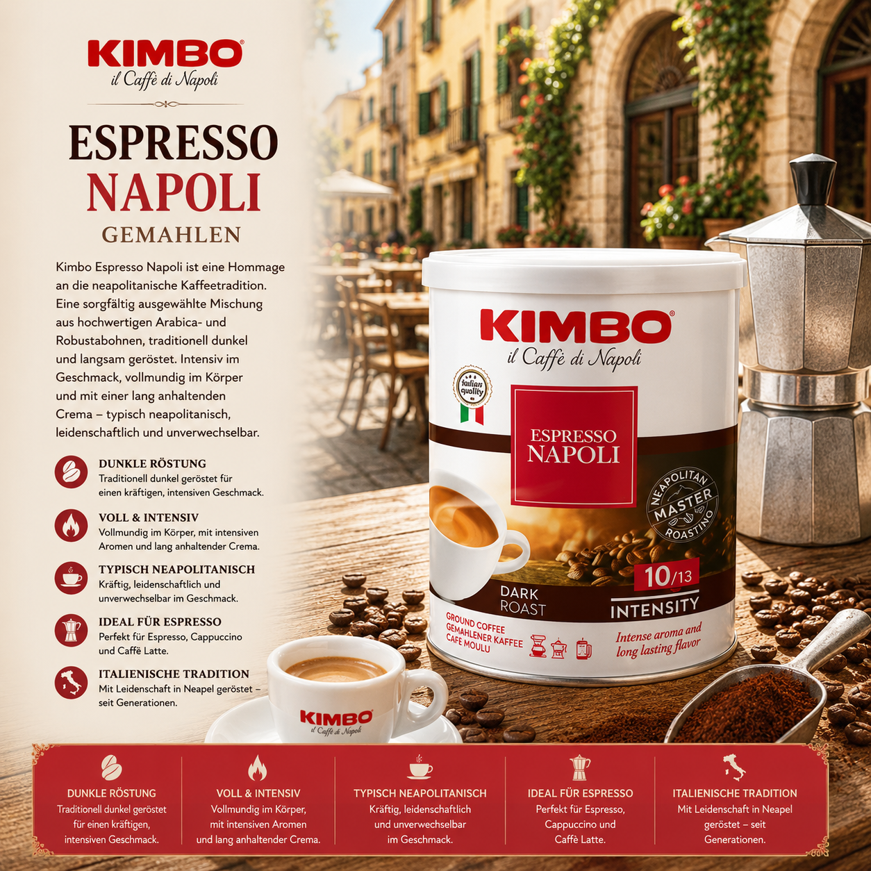 Espresso, Napoli, Kaffeepulver, Dunkle Röstung, Intensität