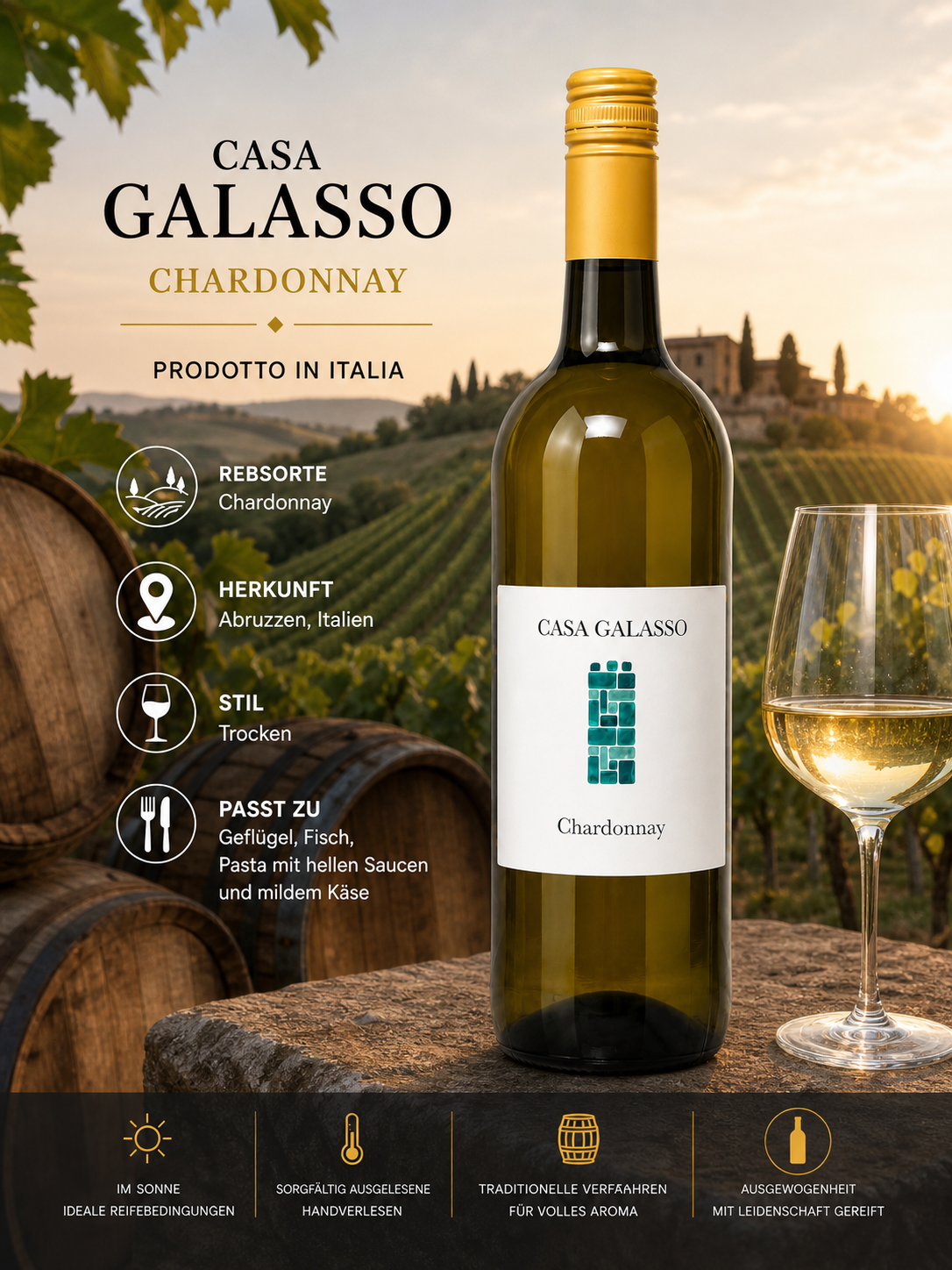 Weißwein, Chardonnay, Italien, Flasche, Weinlandschaft