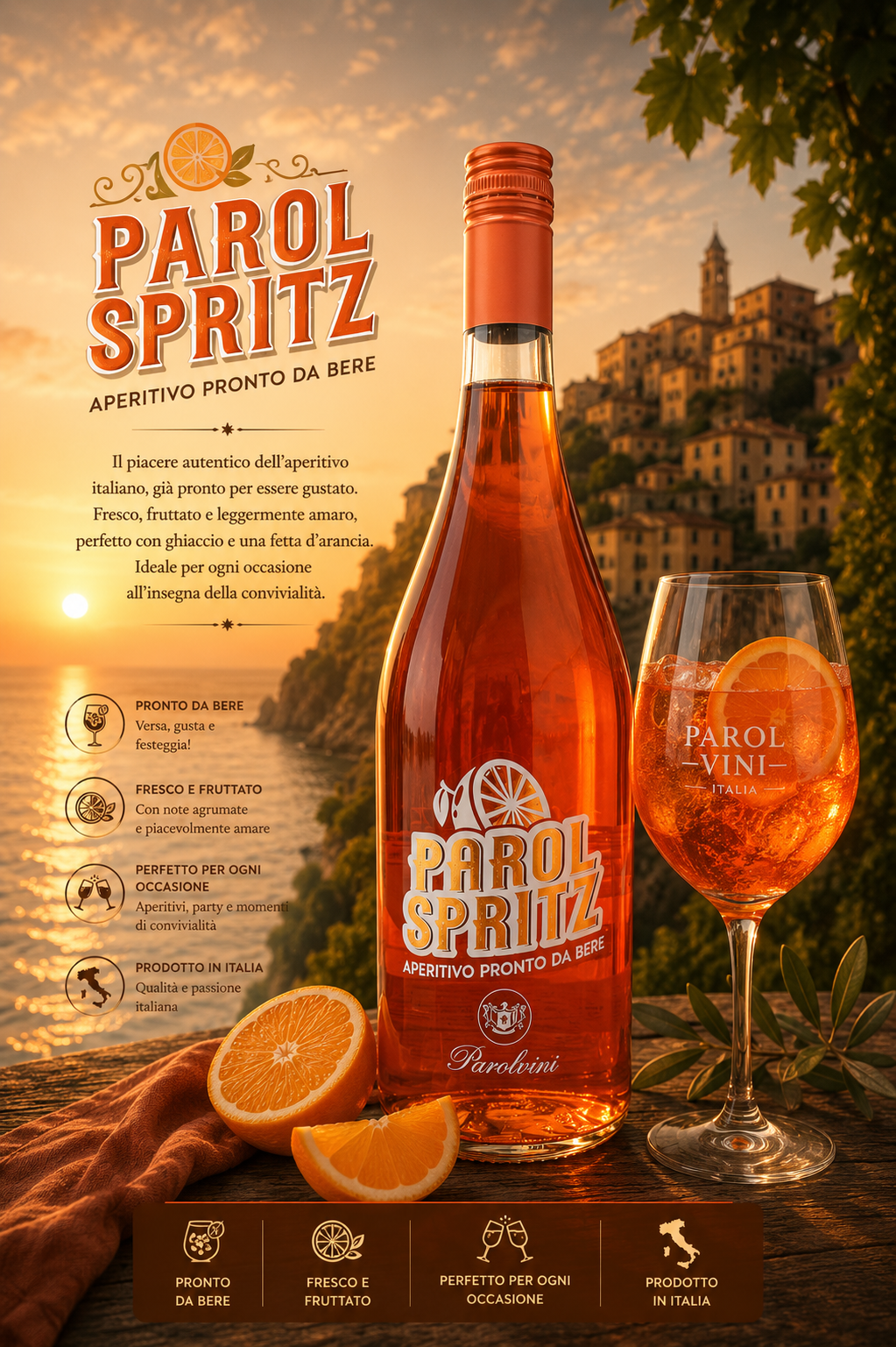 Rosé, Aperitif, Orangene Farbe, Weinglas, Italienisches Produkt