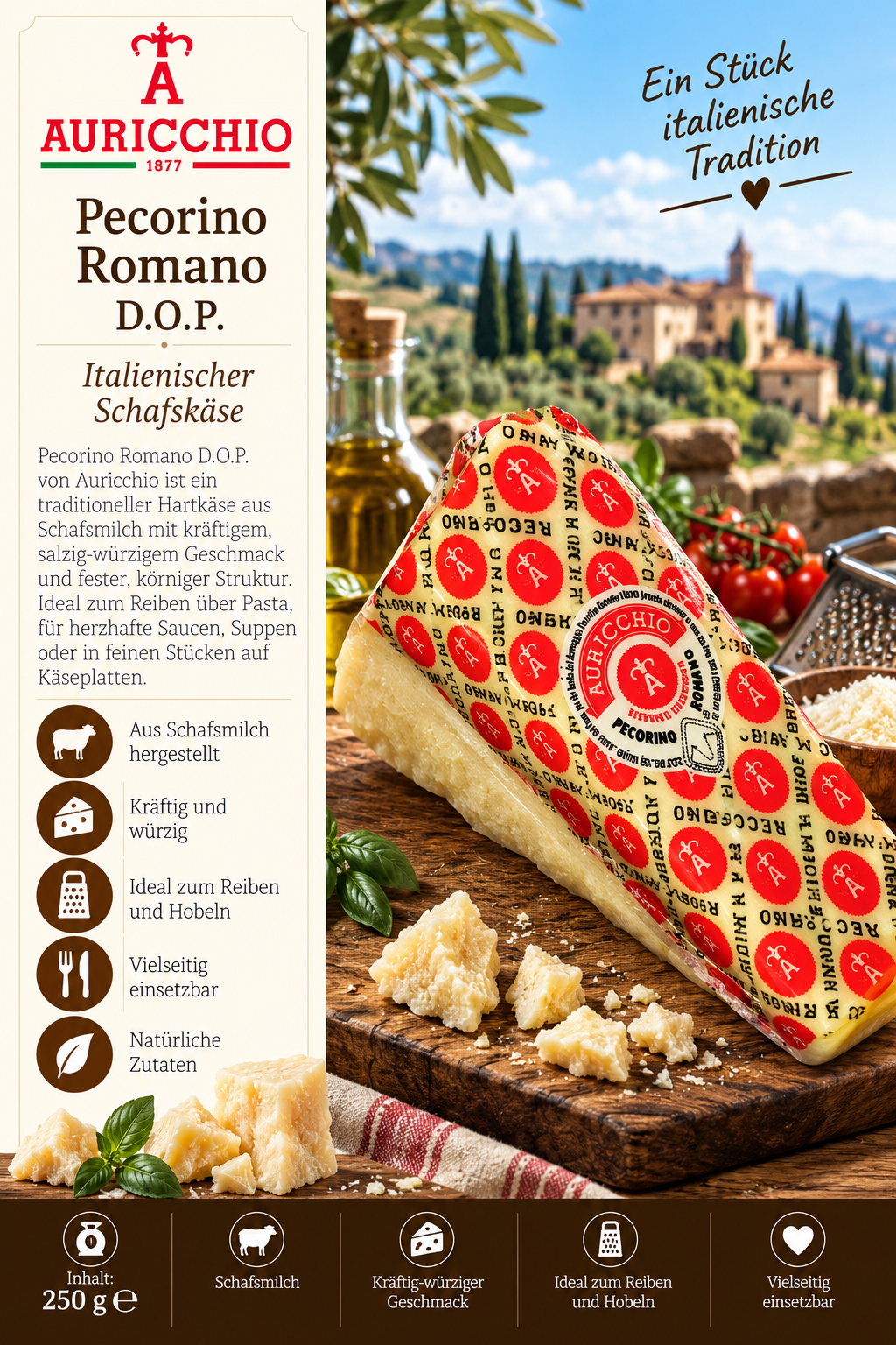Pecorino Romano, Hartkäse, Italienisch, Schafsmilch, Käseblock
