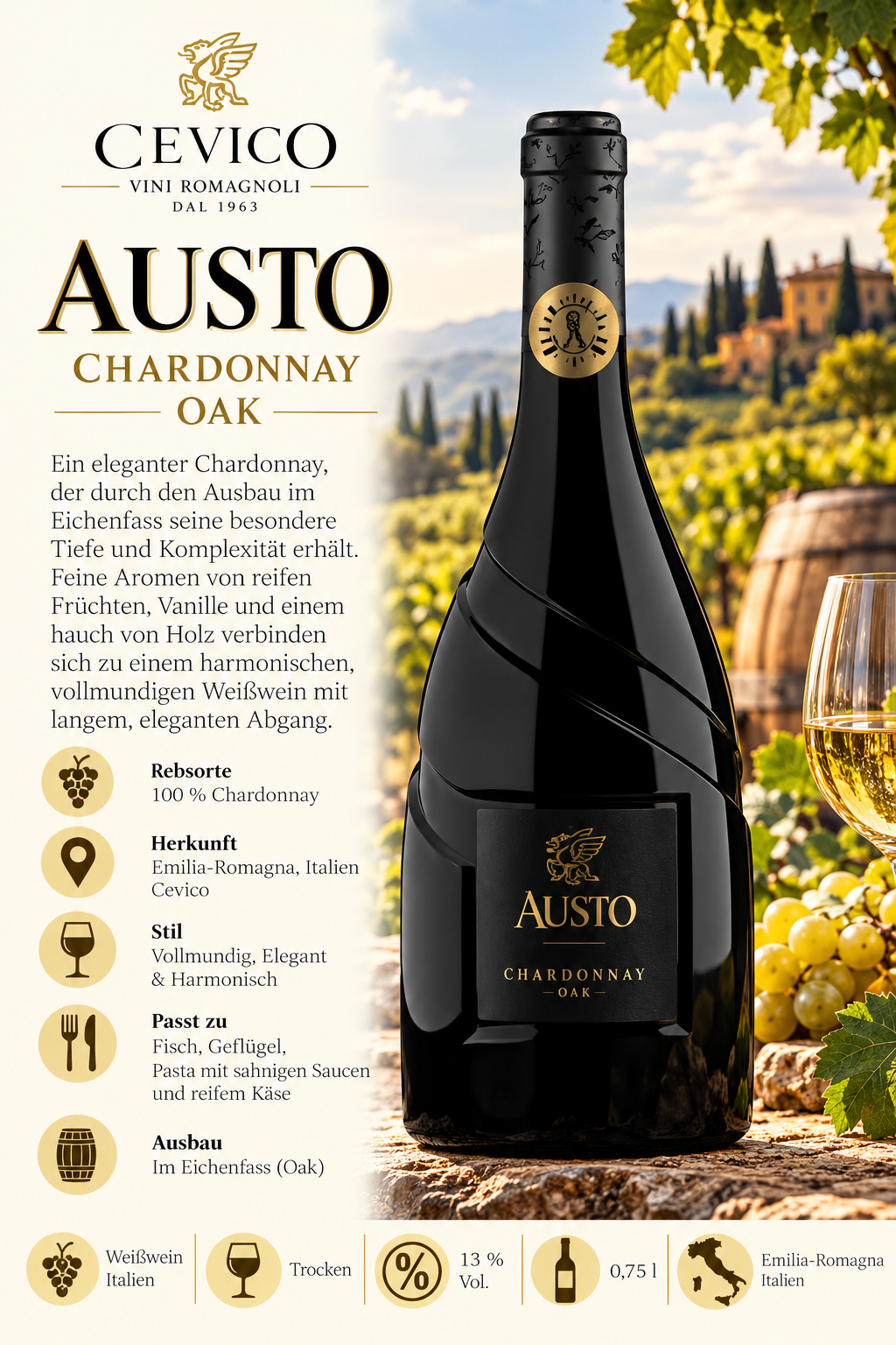 Sektflasche, Weißwein, Chardonnay, Oak, Austo