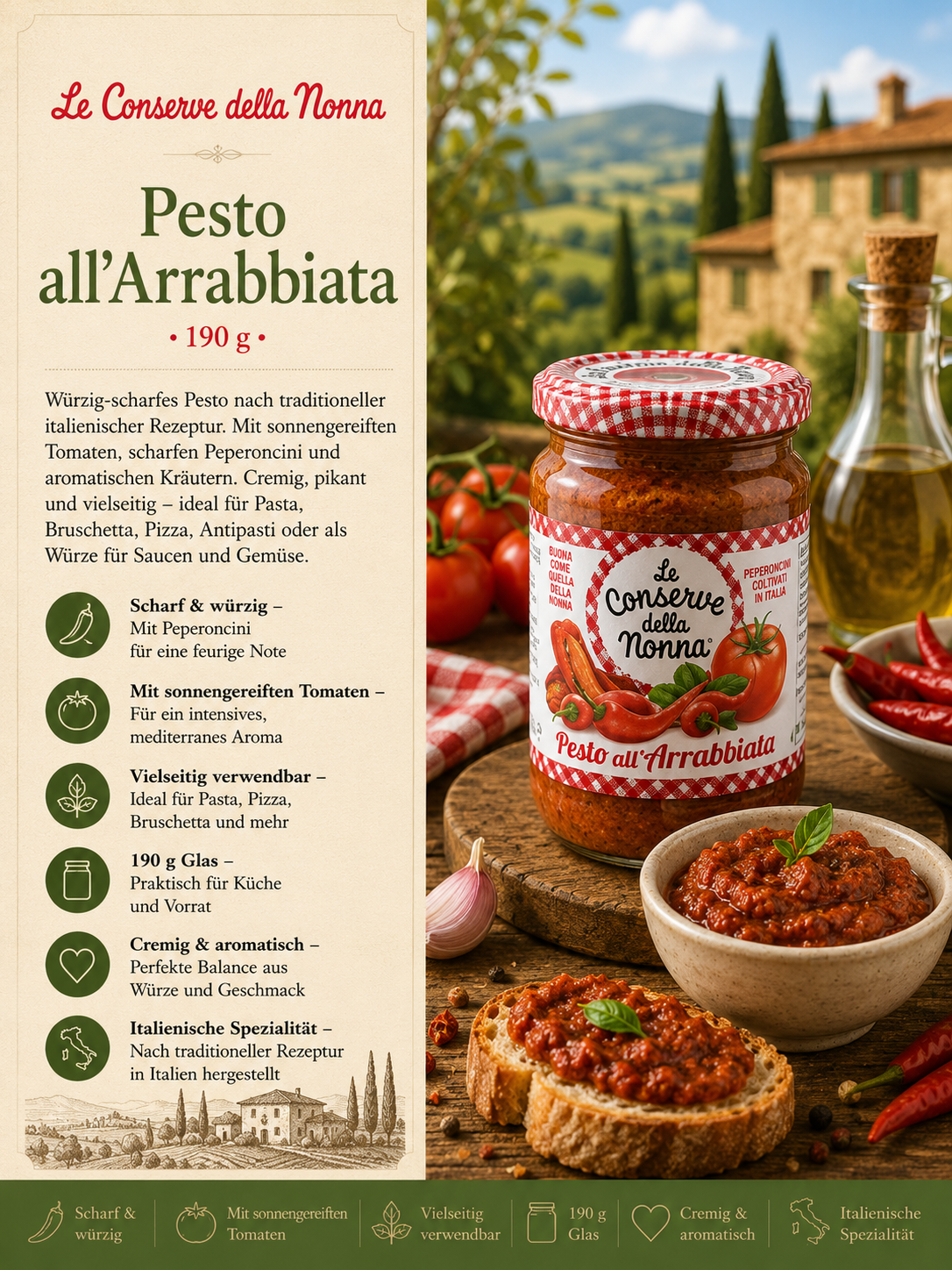Pesto, arrabbiata, Glas, Tomaten, Brotaufstrich