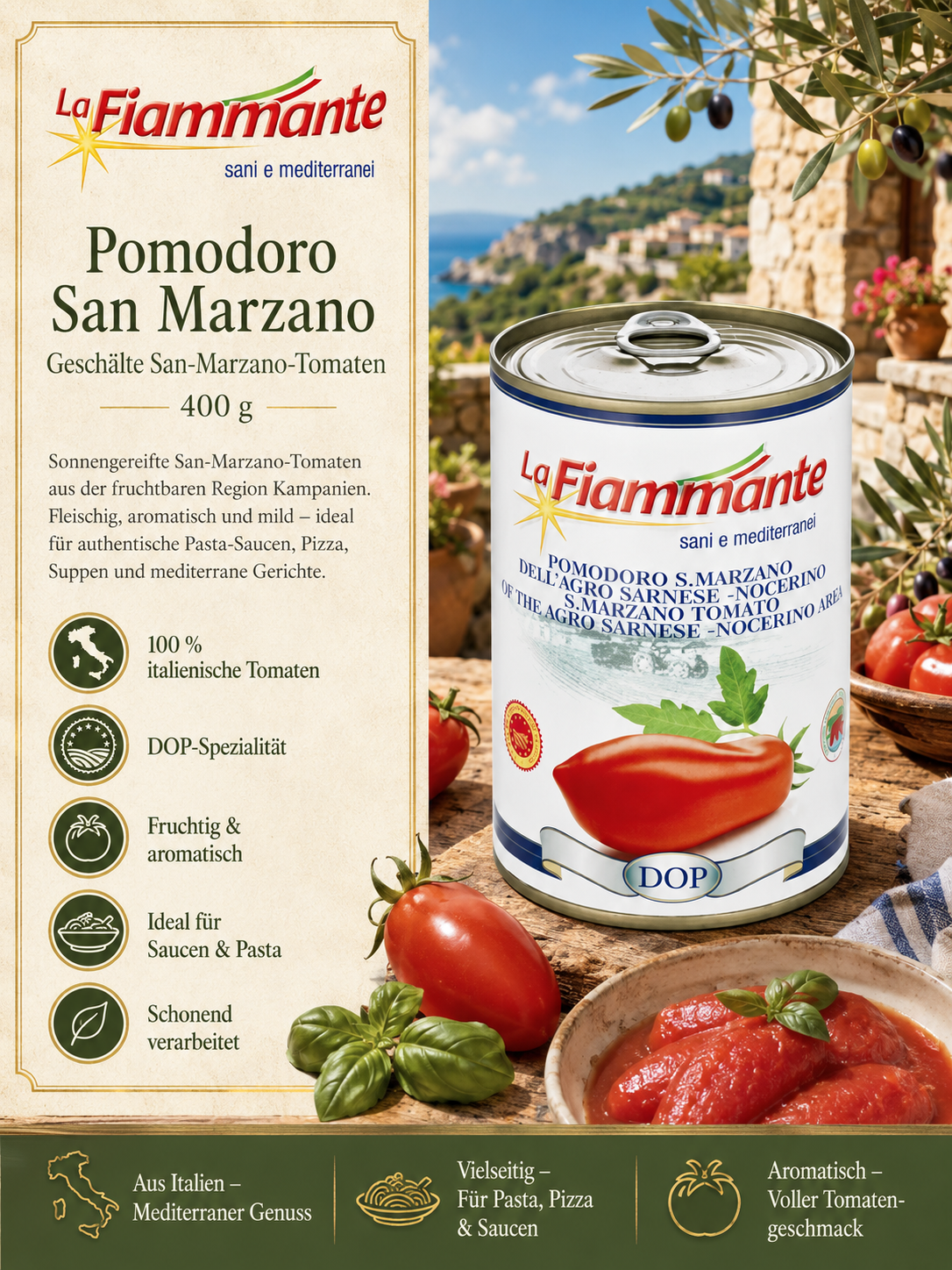 Tomatensauce, Tomatenkonserve, DOP-Spezialität, italienische Tomaten, Pomodoro San Marzano