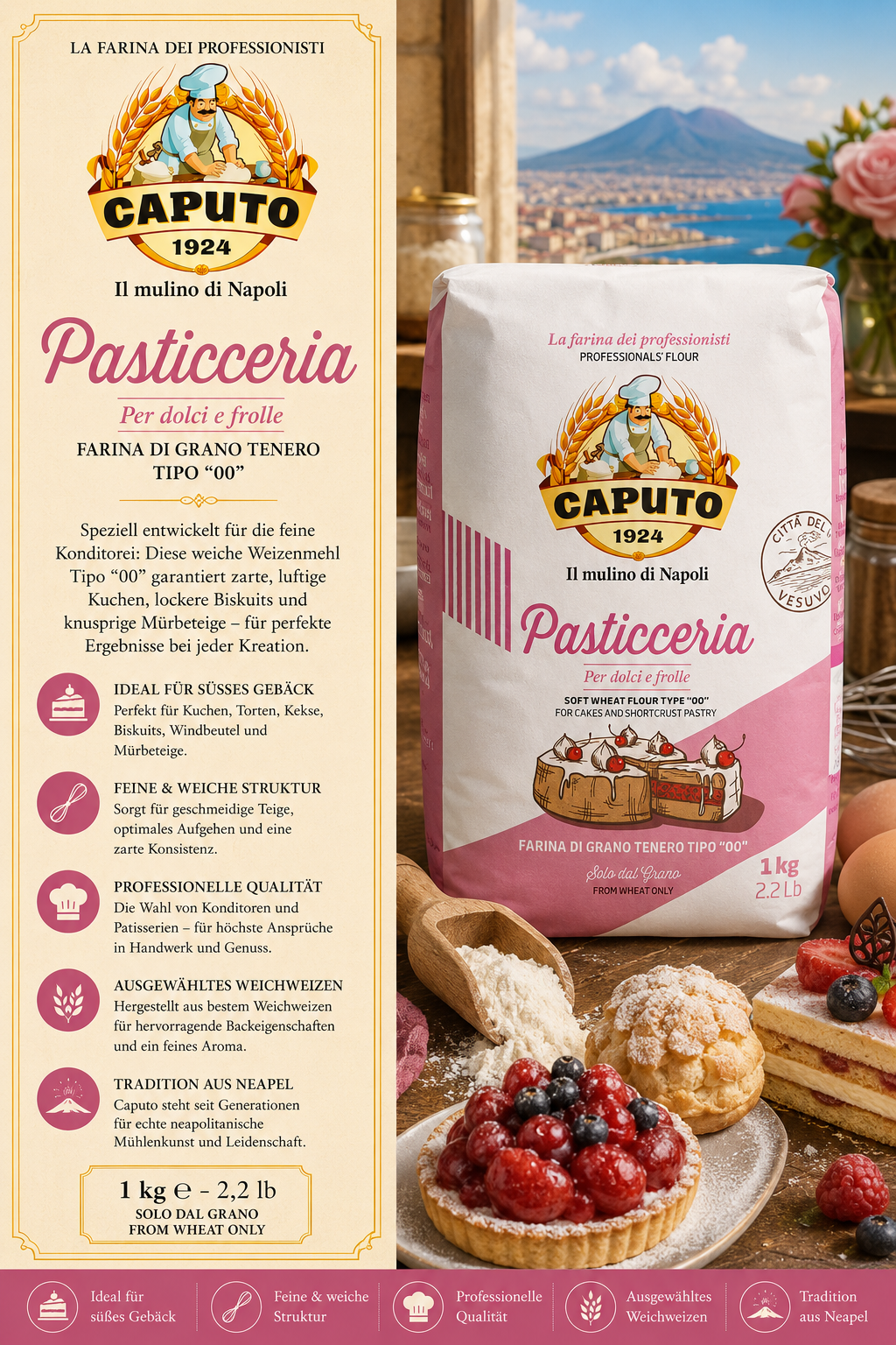 Pasta Flour, Pastificio Caputo, Pasticceria, Mehltyp, 1 kg