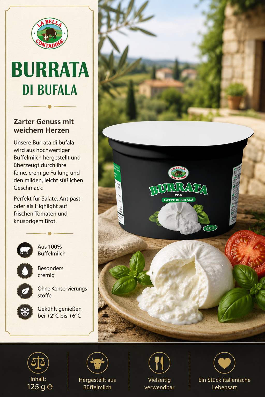 Burrata, Käse, Frischkäse, Miniportion, Italienisch