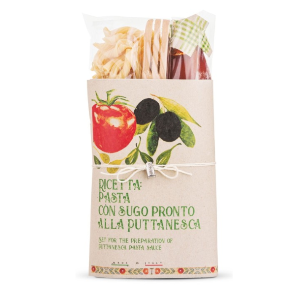 Kit Penne alla puttanesca und Holzlöffel | Artigiani dei Sapori    