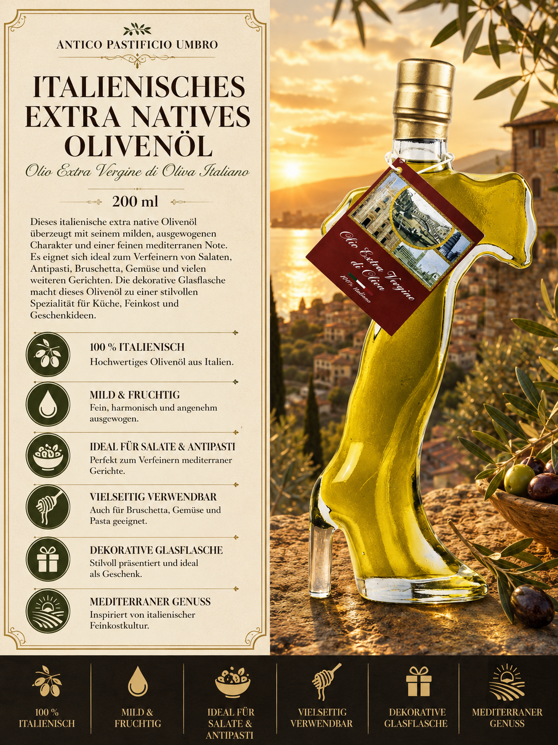 Olivenöl, Extra Native, Italienisch, Glasflasche, 200 ml