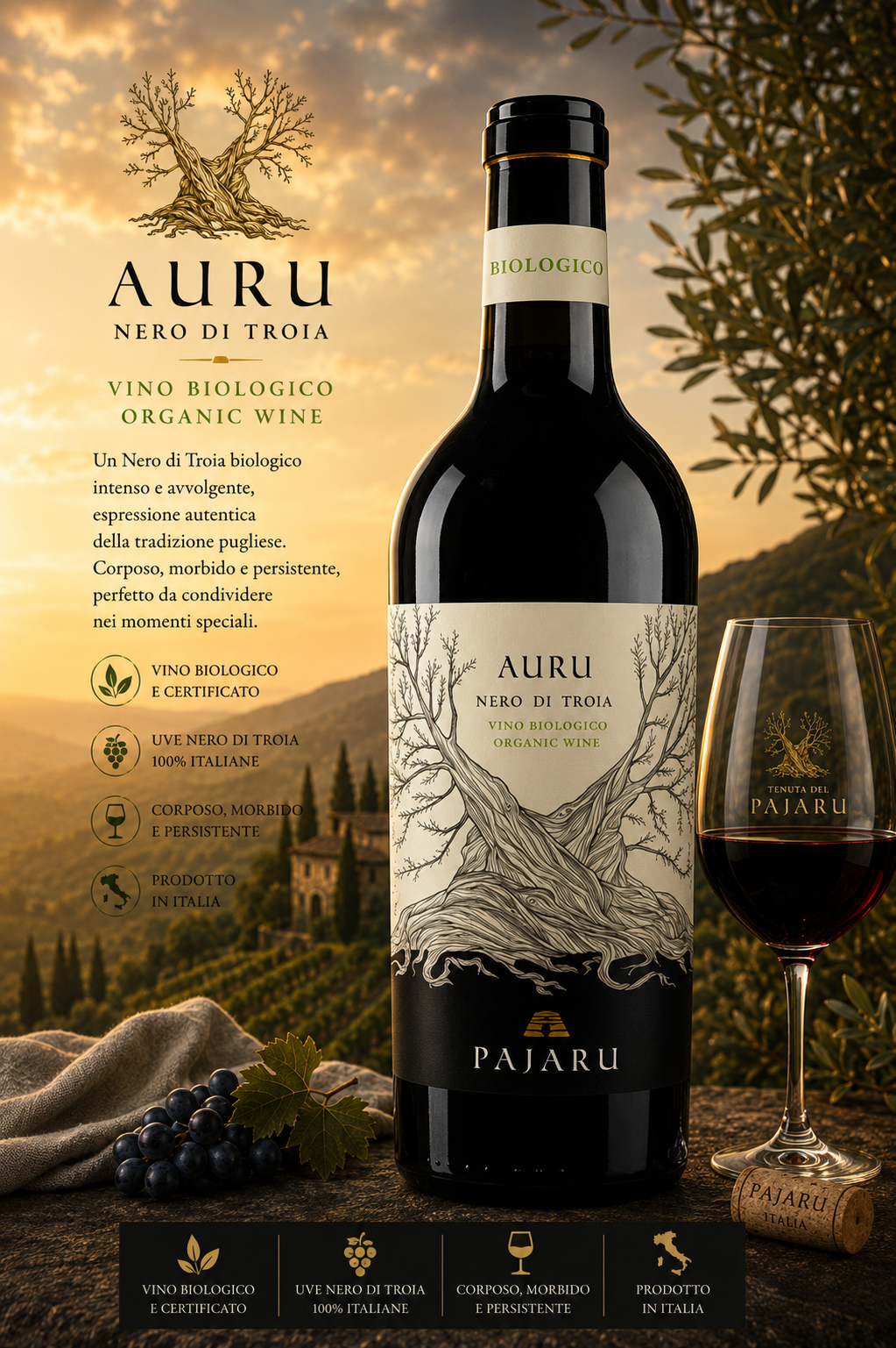 Wein, Rotwein, Biologisch, Italien, Pajaru
