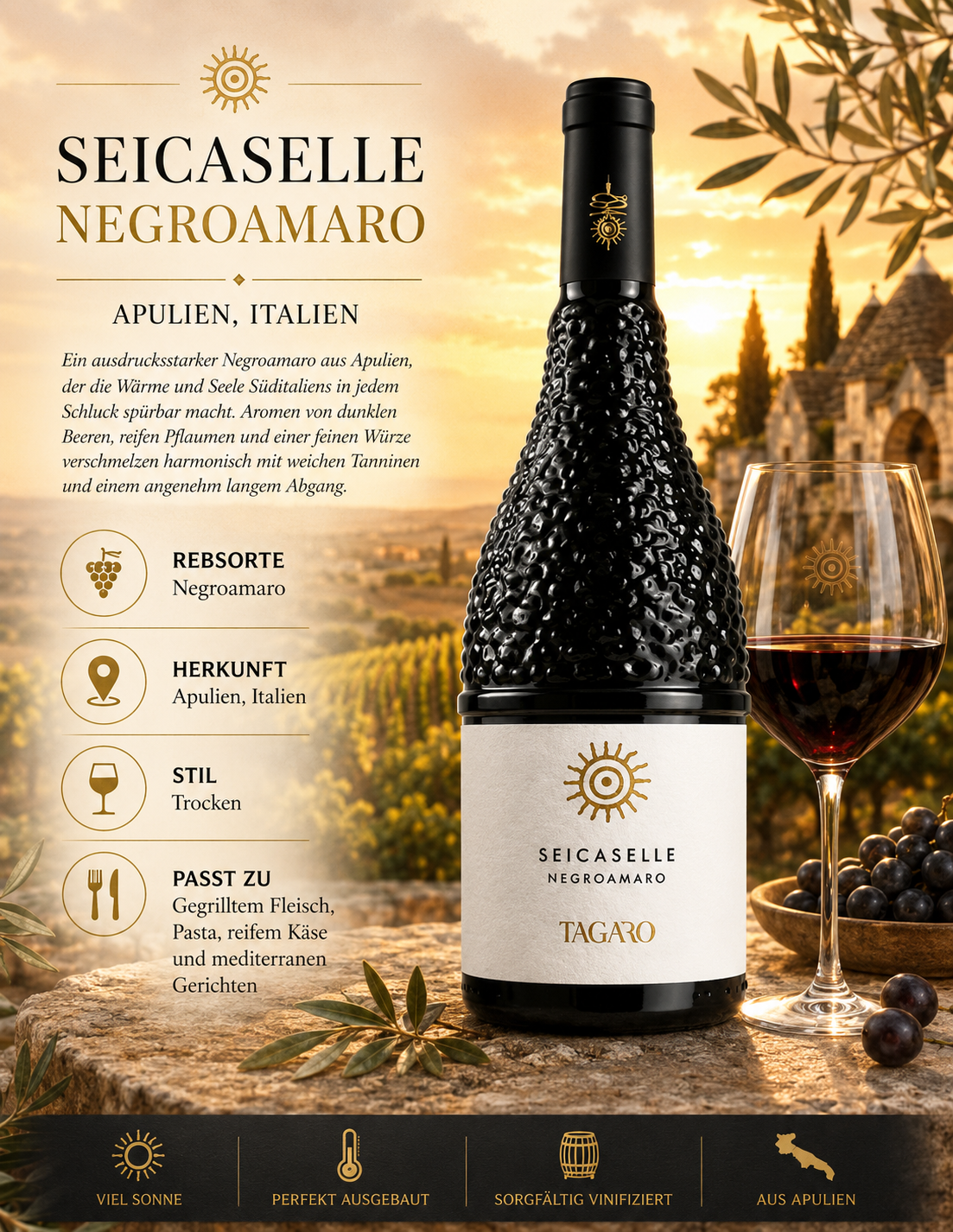 Negroamaro, Weinflasche, Glaswein, Italien, Apulien
