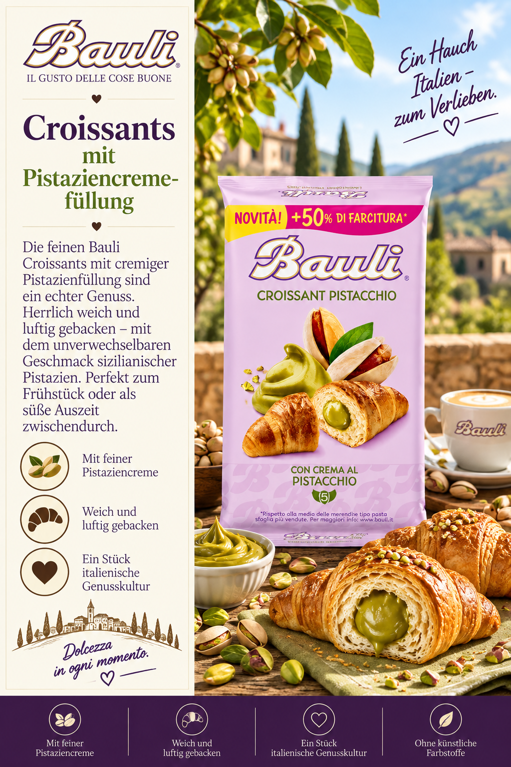 Croissant, Pistaziencreme, Pistazienfüllung, Gebäck, Lebensmittelverpackung