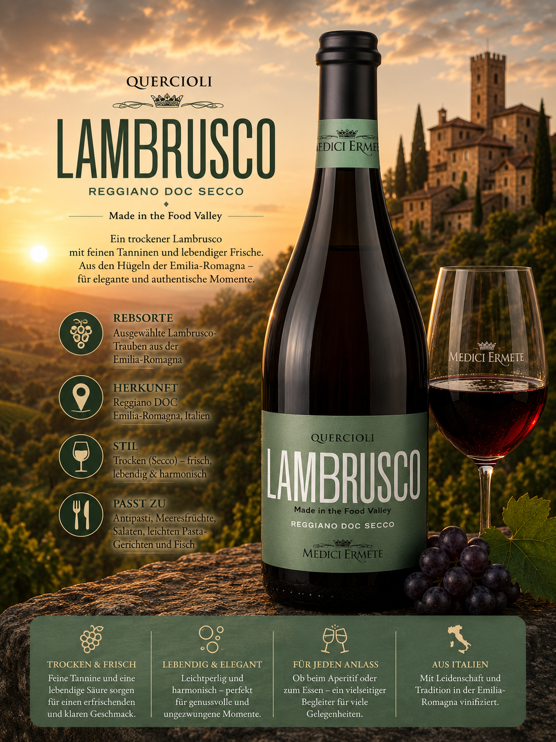 wein, Lambrusco, Reggiano, Secco, Flasche