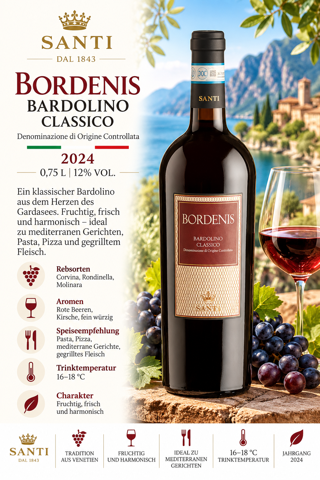 Wein, Bordolino, Rotwein, Flasche, Etikett