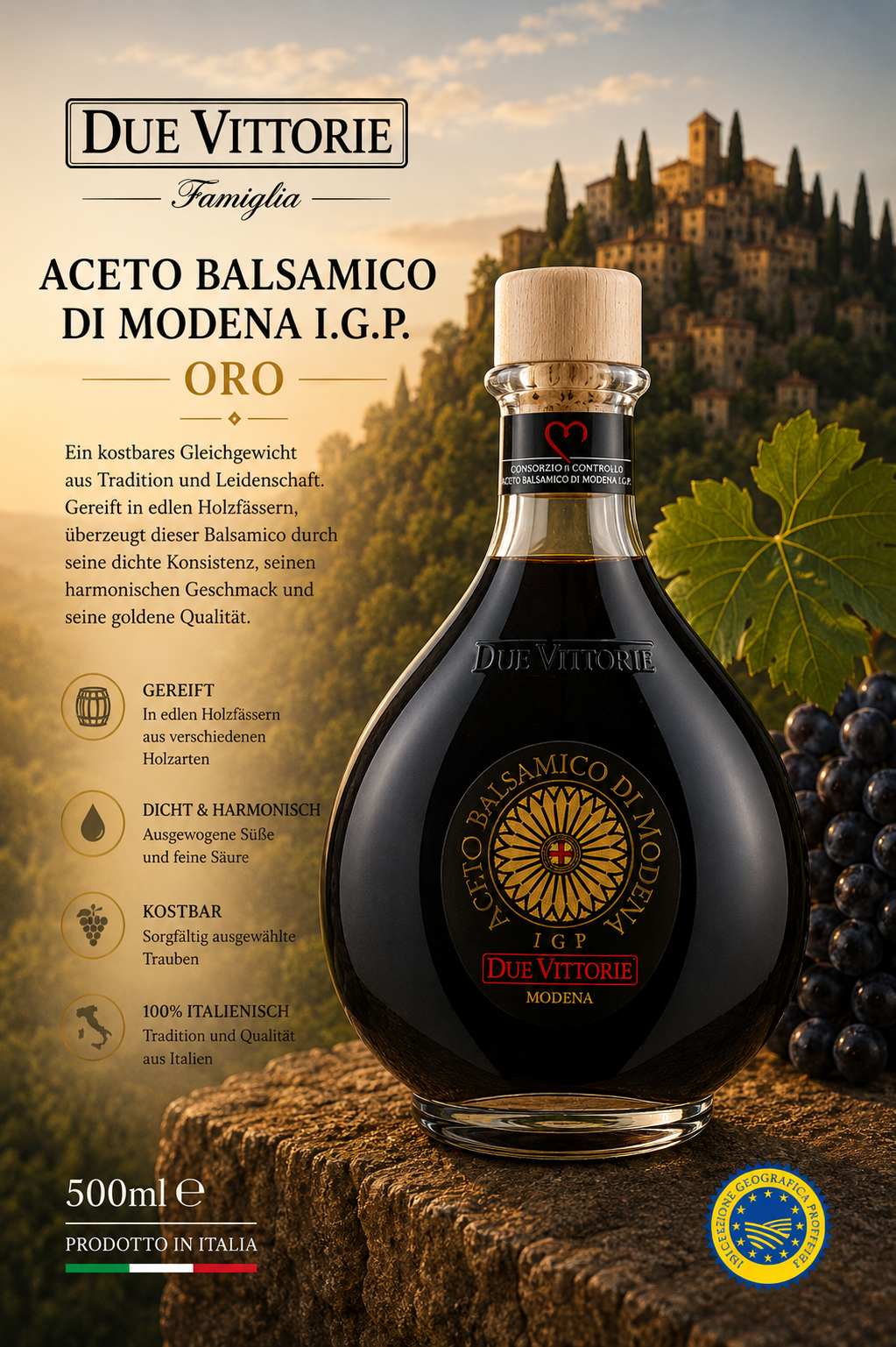 Aceto balsamico, Modena, Gourmet-Öl, Balsamico, Glasflasche