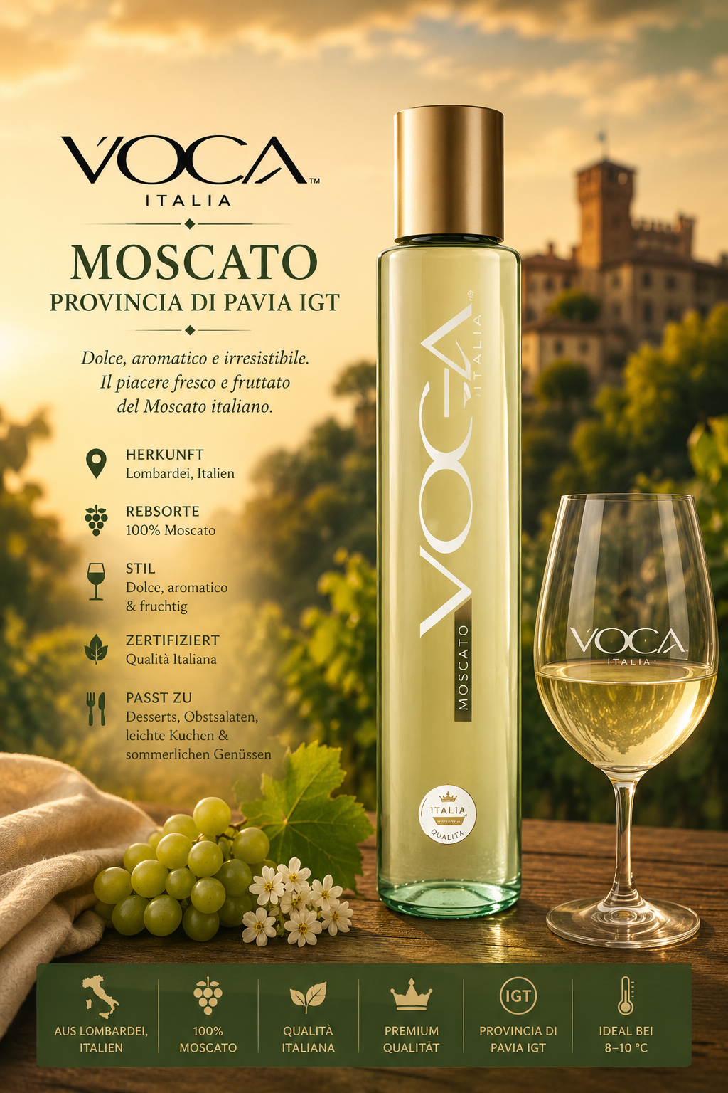 moscato, wein, glaskaraffe, fruchtig, italienischequalität