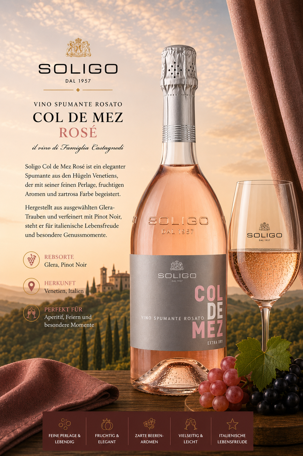 Rosé, Wein, Sekt, Col de Mez, Glas Wein
