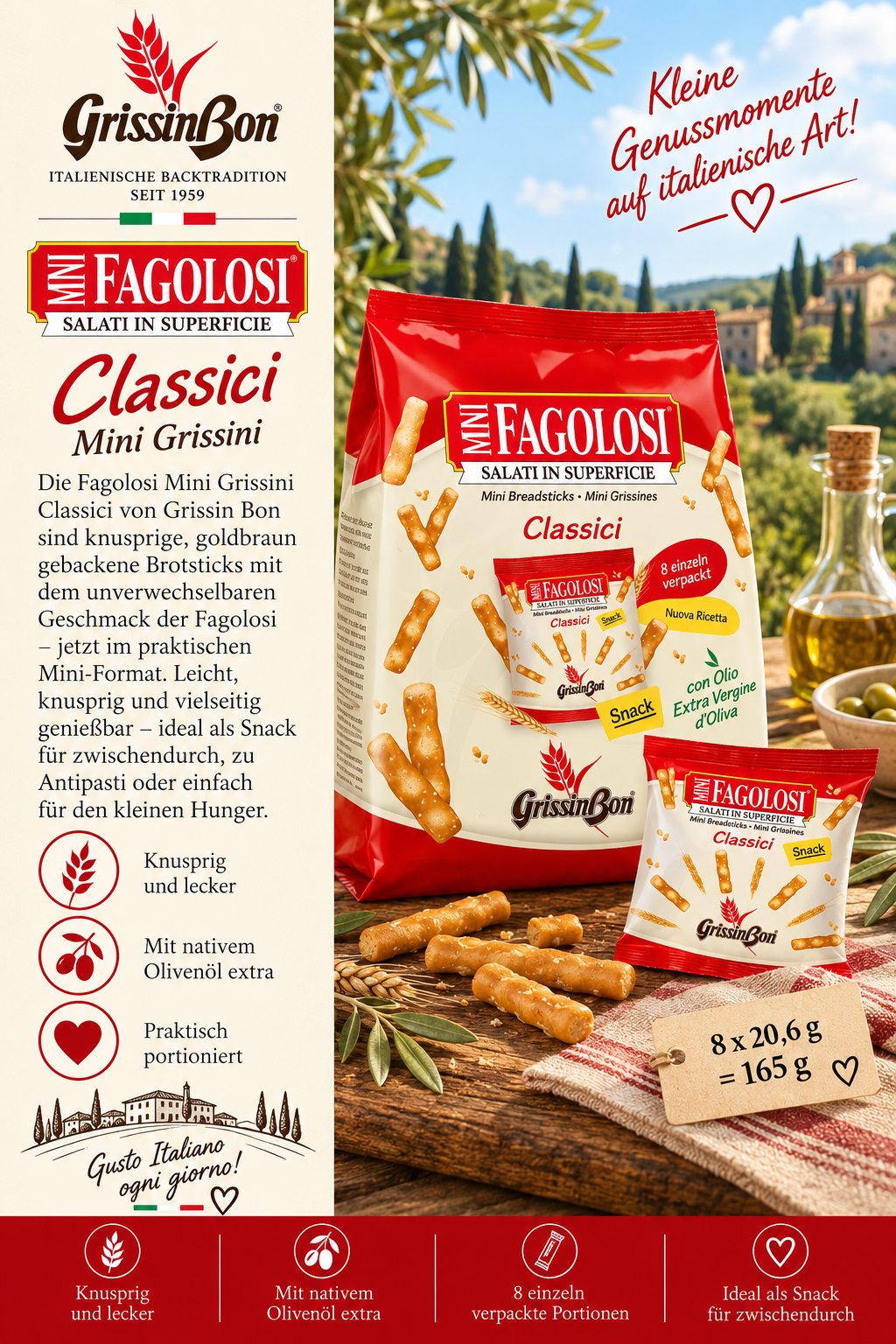 Snack, Brötlch, Brotstangen, Grissini, Fagolosi