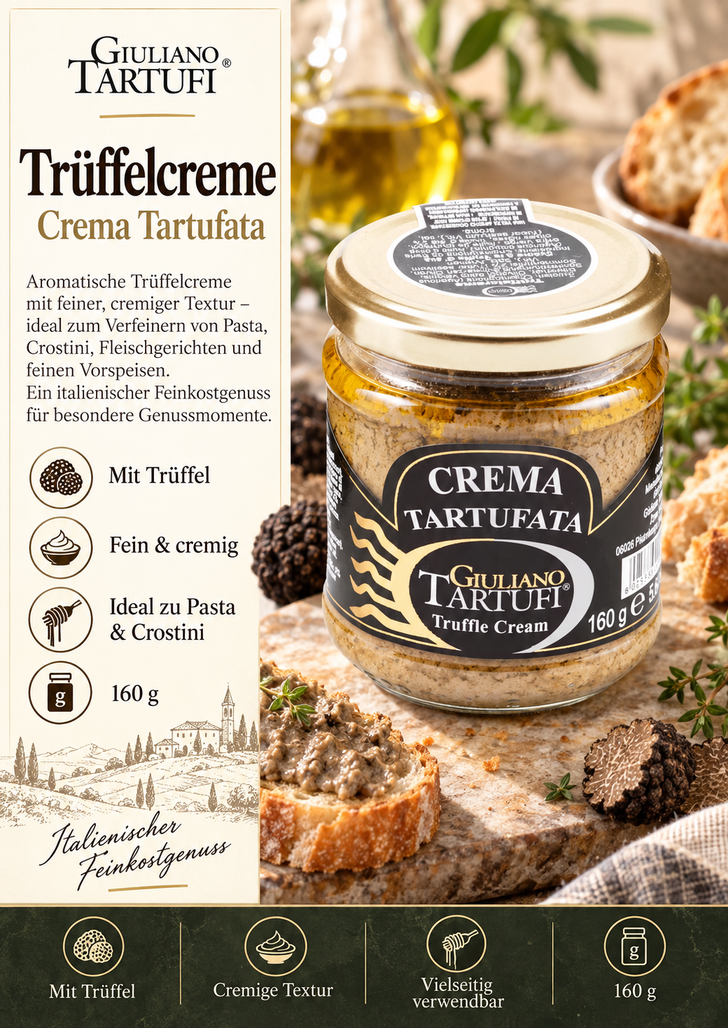 Trüffelcreme, Crema Tartufata, Trüffel, cremig, 160 g
