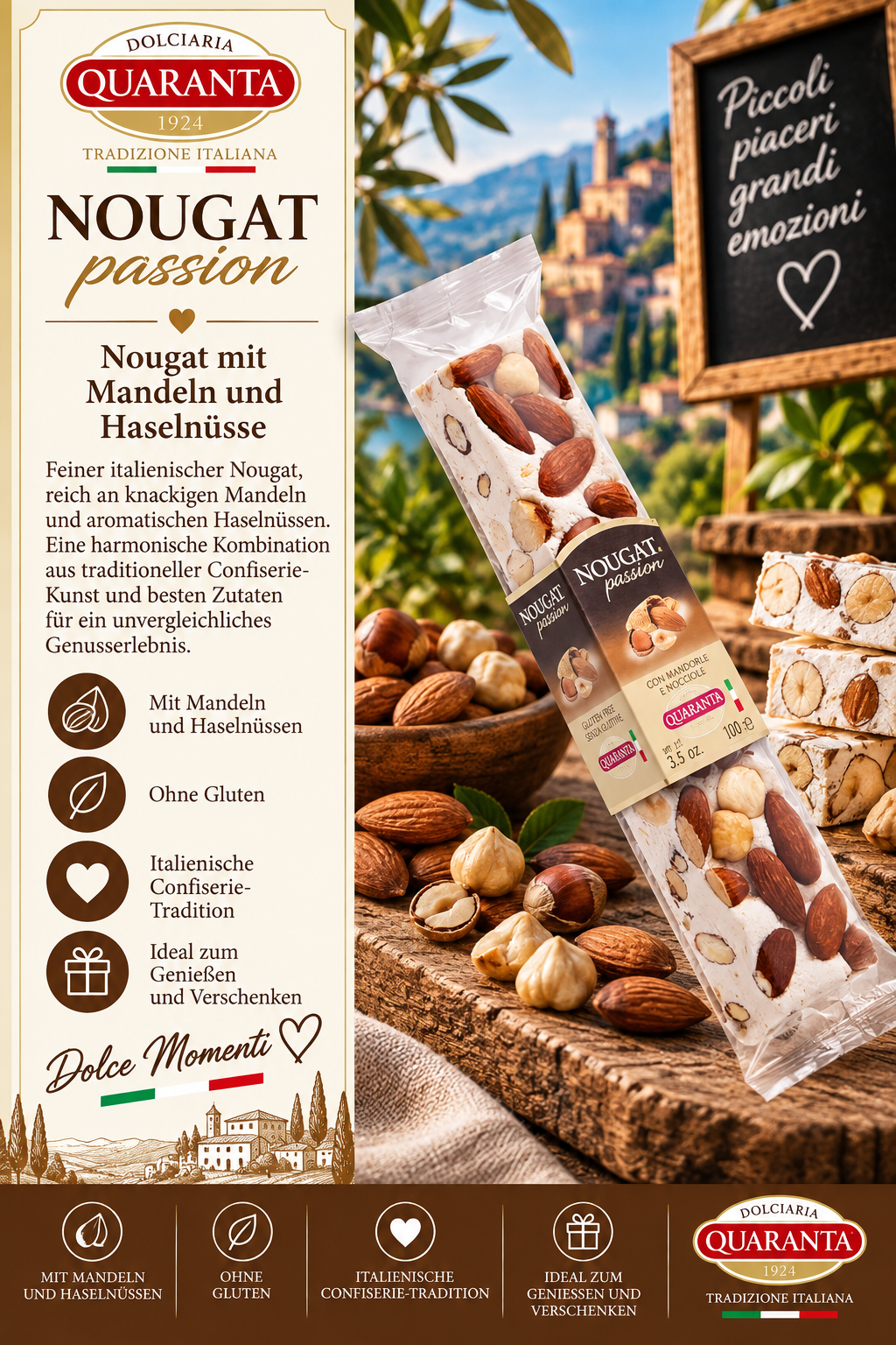 Nougat, Mandel, Haselnüsse, Ohne Gluten, Verpackung