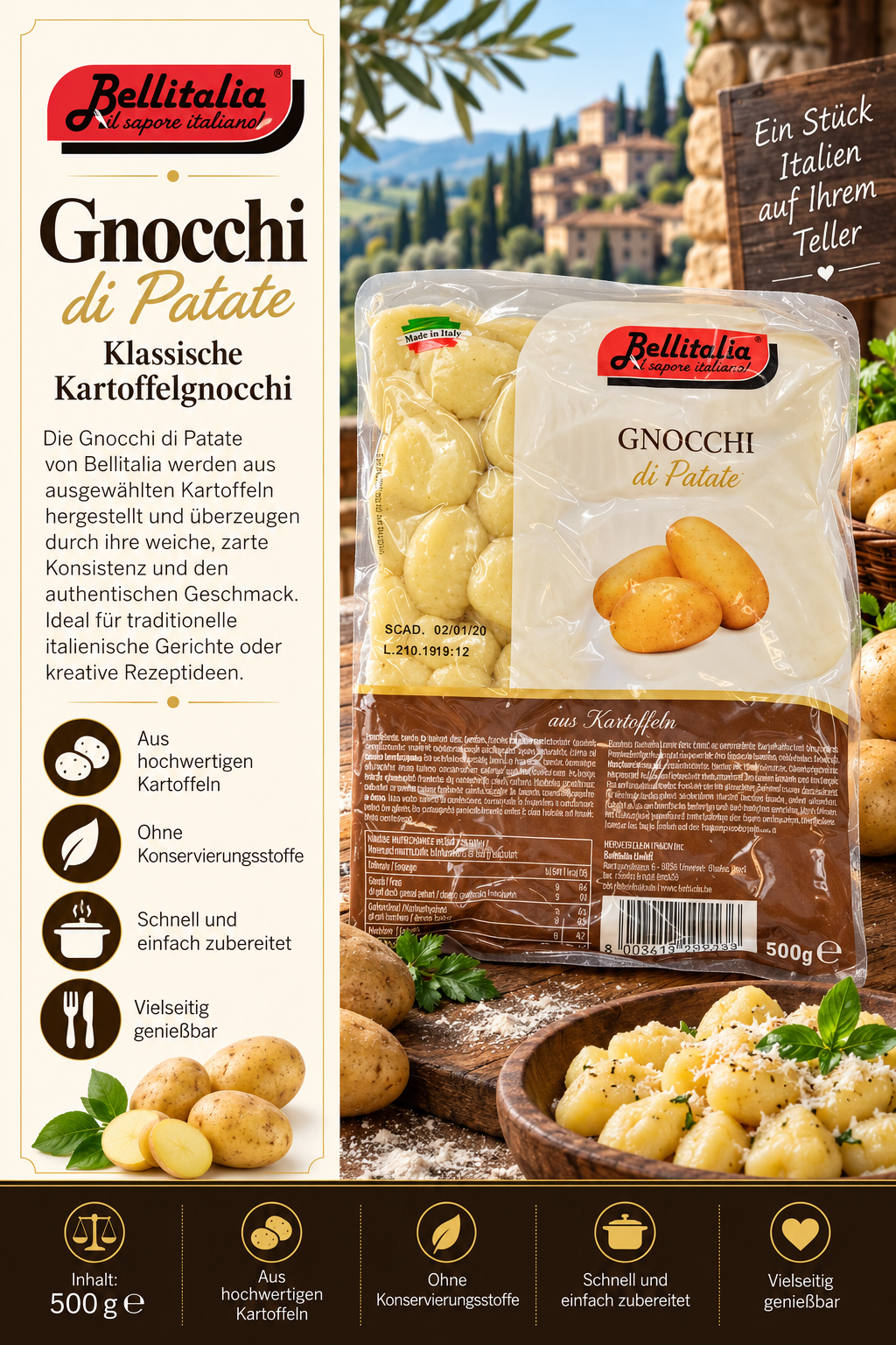 Gnocchi, Kartoffel, Italienisch, Beutelware, 500 g