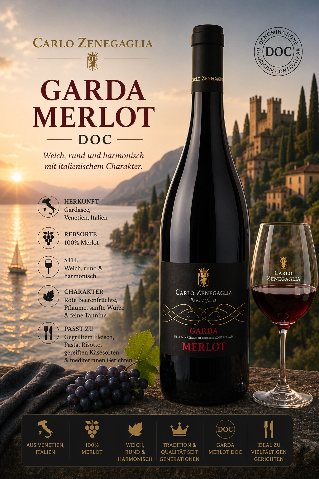 Merlot, Rotwein, Garda, Merlot DOC, Italienisch