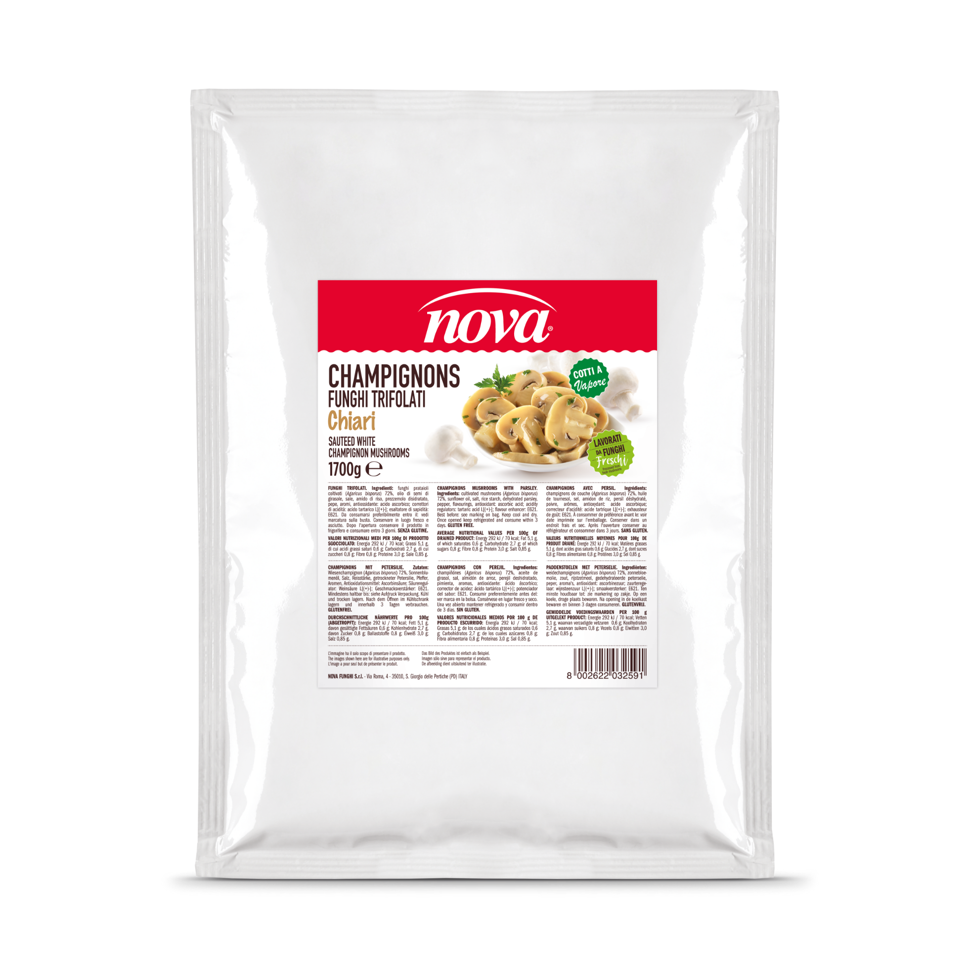 Champignon mit Petersilie geschnitten Hell 1700g Beutel | Nova