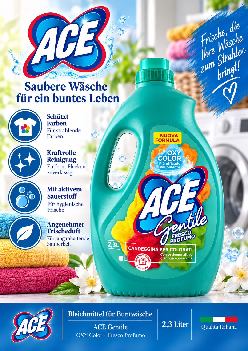 Waschmittel, Buntwäsche, 2,3 L, Flasche grün, Oxy Color