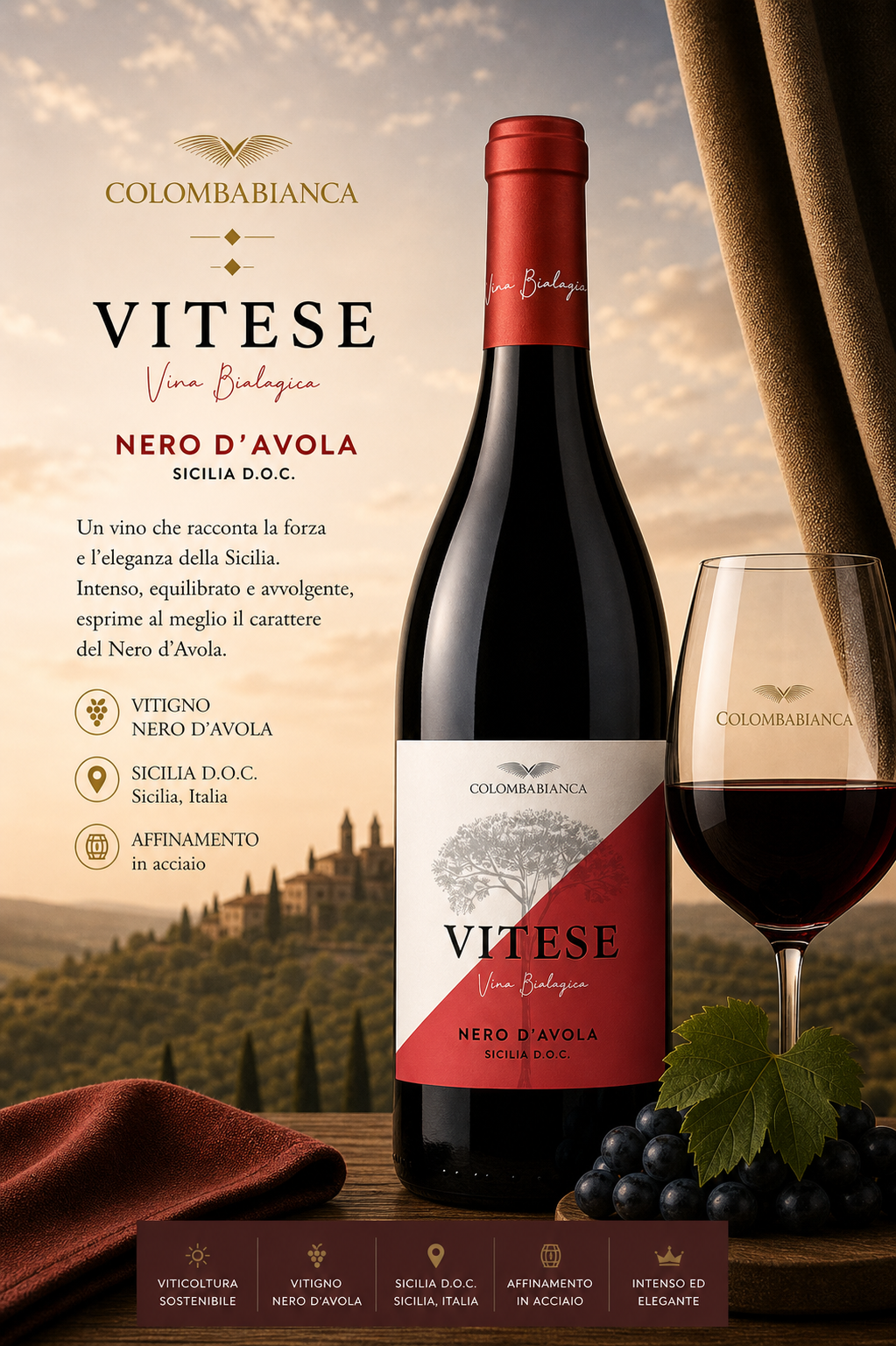 weinflasche, rotwein, nero d'avola, glaswein, etikett