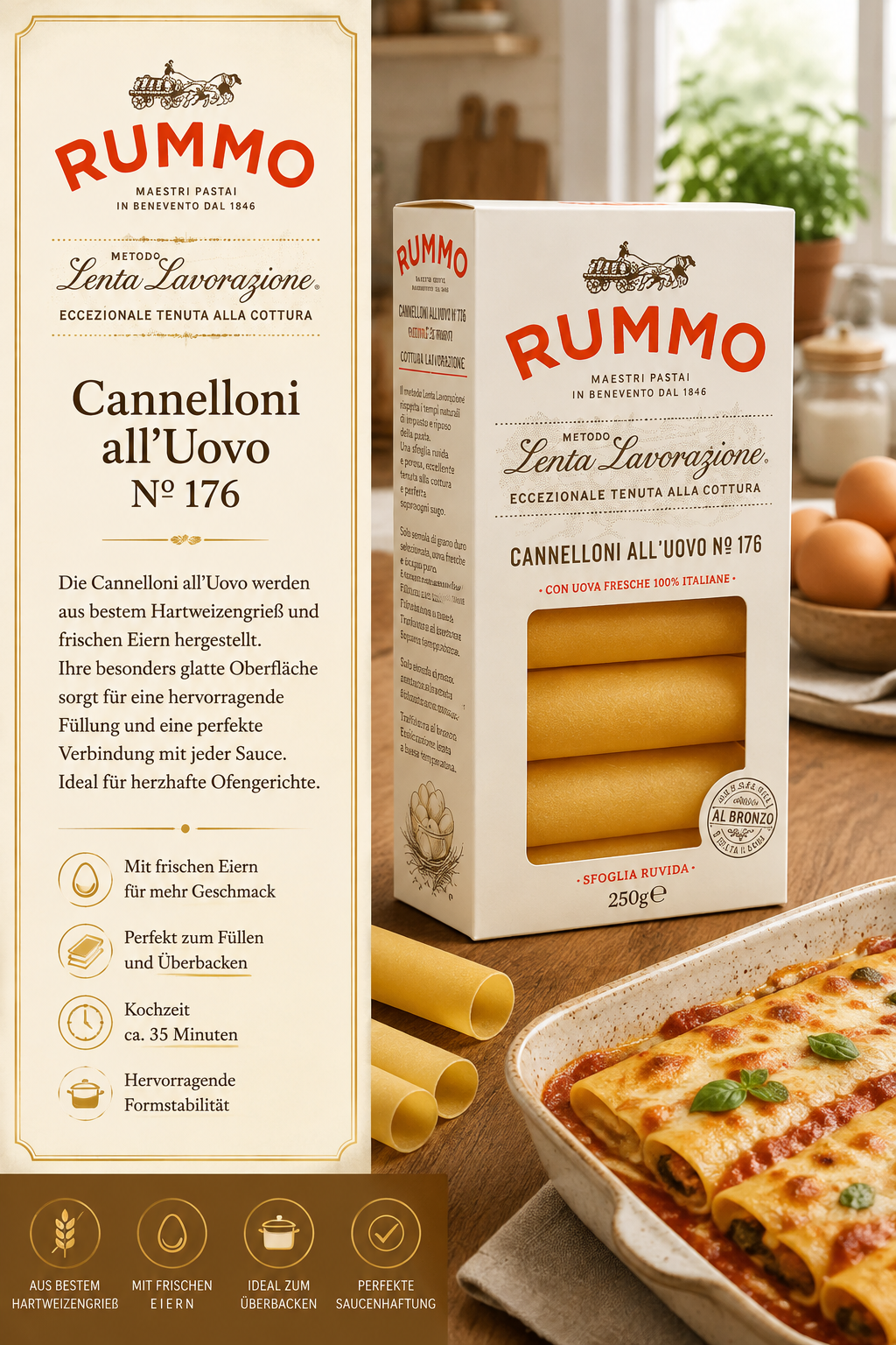 Cannelloni, Eierpasta, Nr.176, Italienische Pasta, Pasta in Box