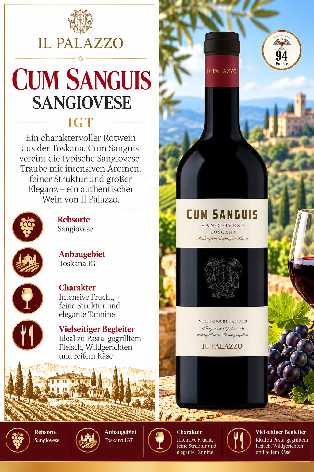 Rotwein, Sangiovese, IGT, Toskana, Flasche