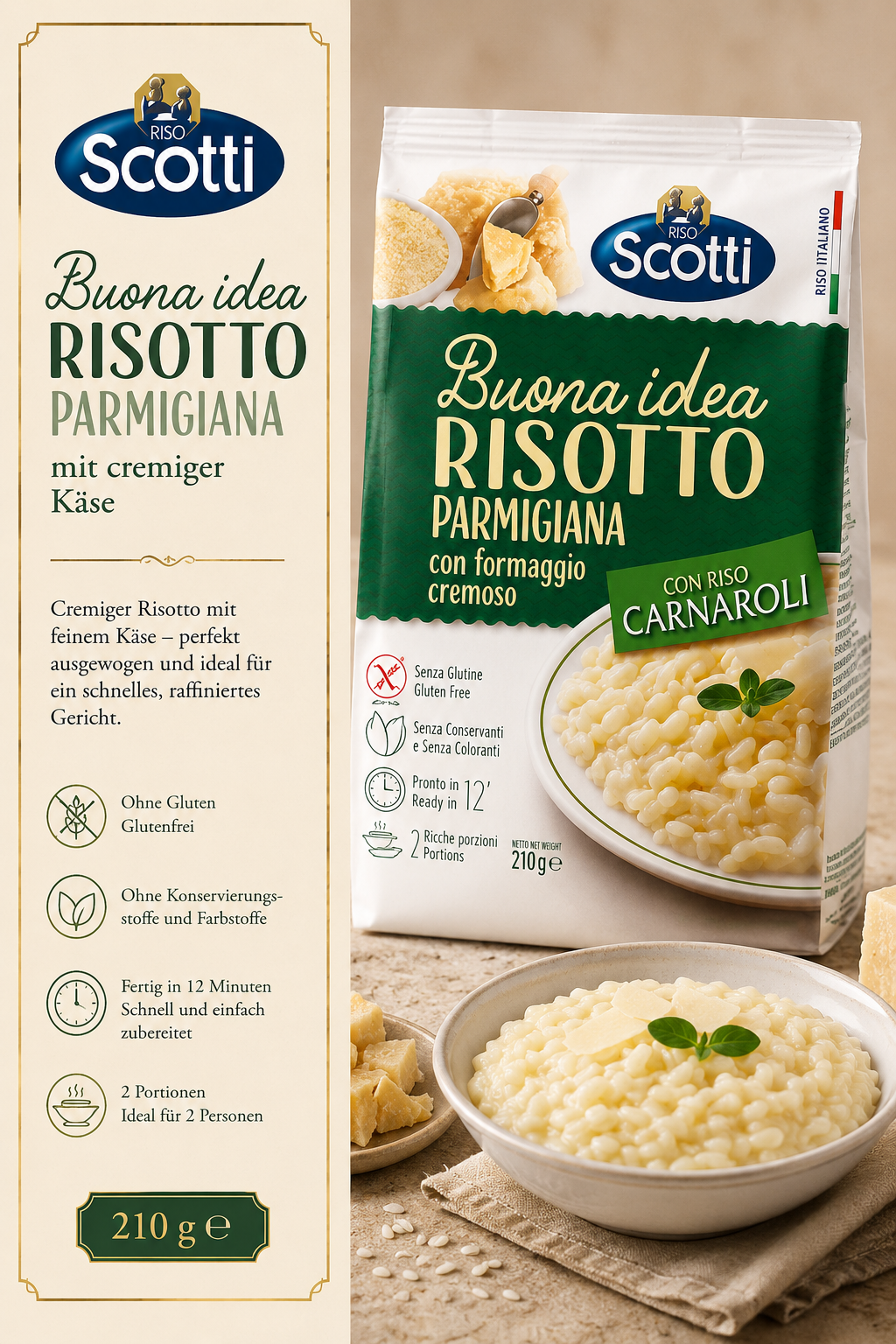 Risotto, Parmigiana, Käse, Con riso, 210 g
