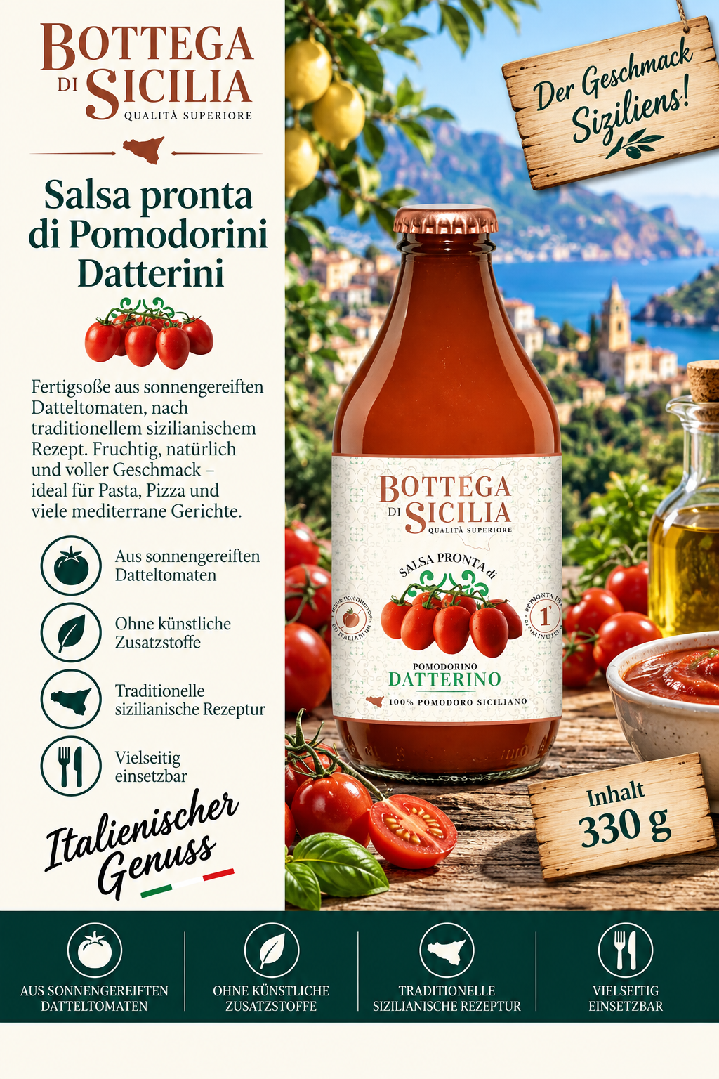 Tomatensauce, Salsa, Datterino, Tomatensoße-Flasche, Italien