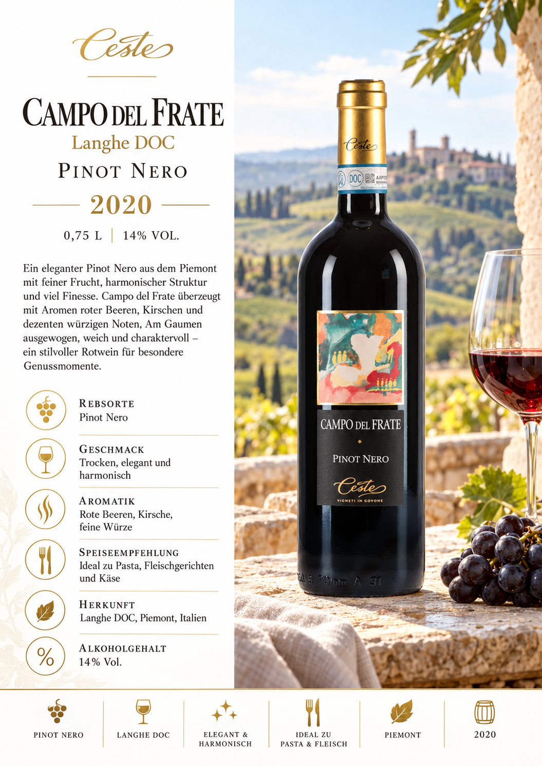 wein, Pinot Nero, Campo del Frate, 2020, glaswein