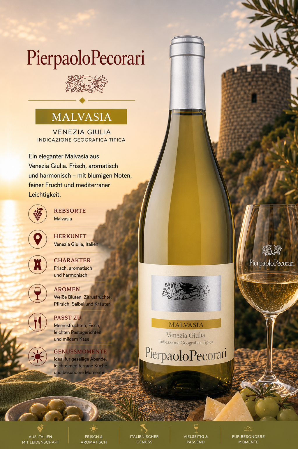 Weißwein, Malvasia, Venezia Giulia, Italien, Glas Wein