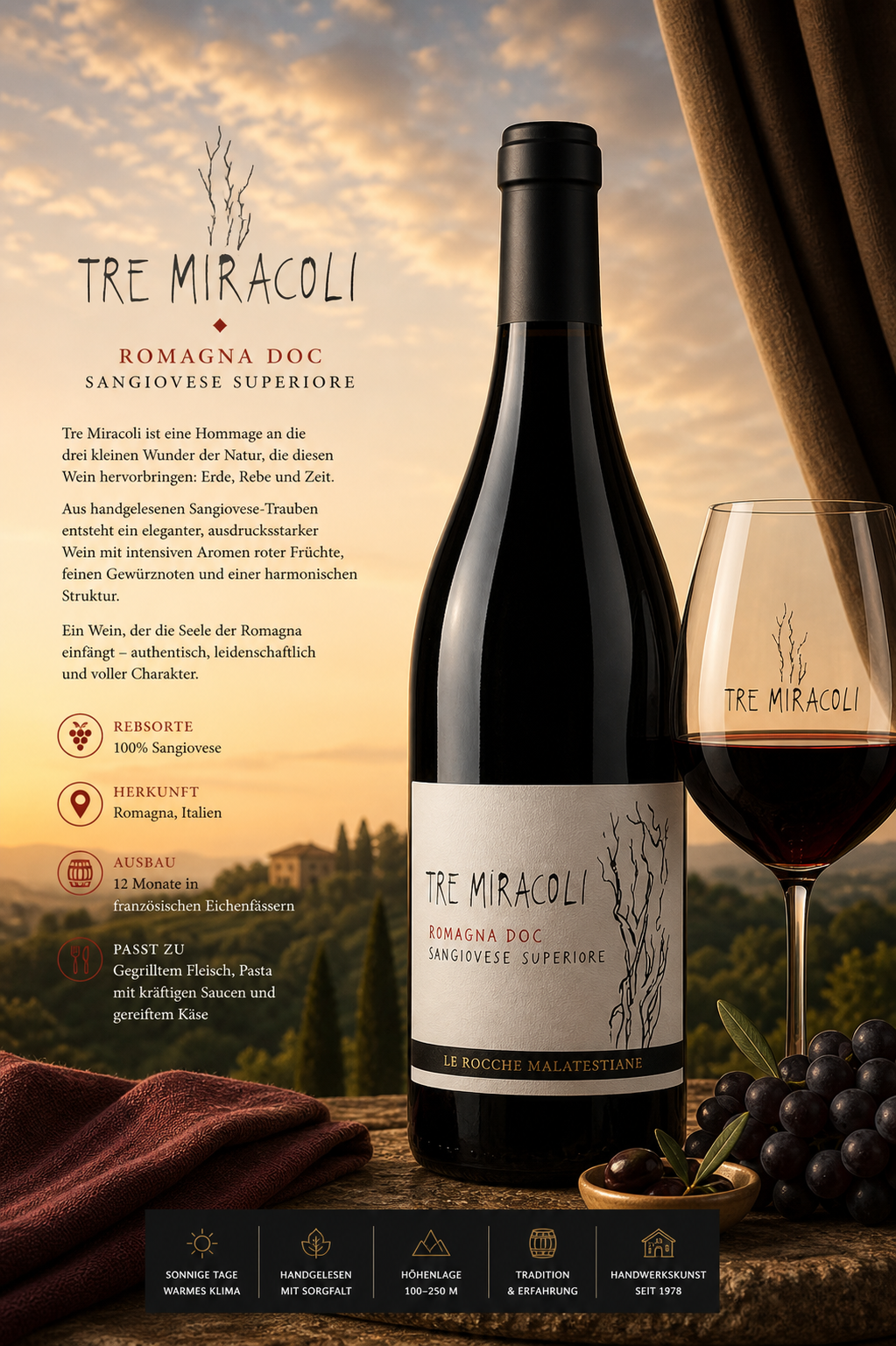 Rotwein, Romagna DOC, Sangiovese, Italienischer Wein, Weinflasche