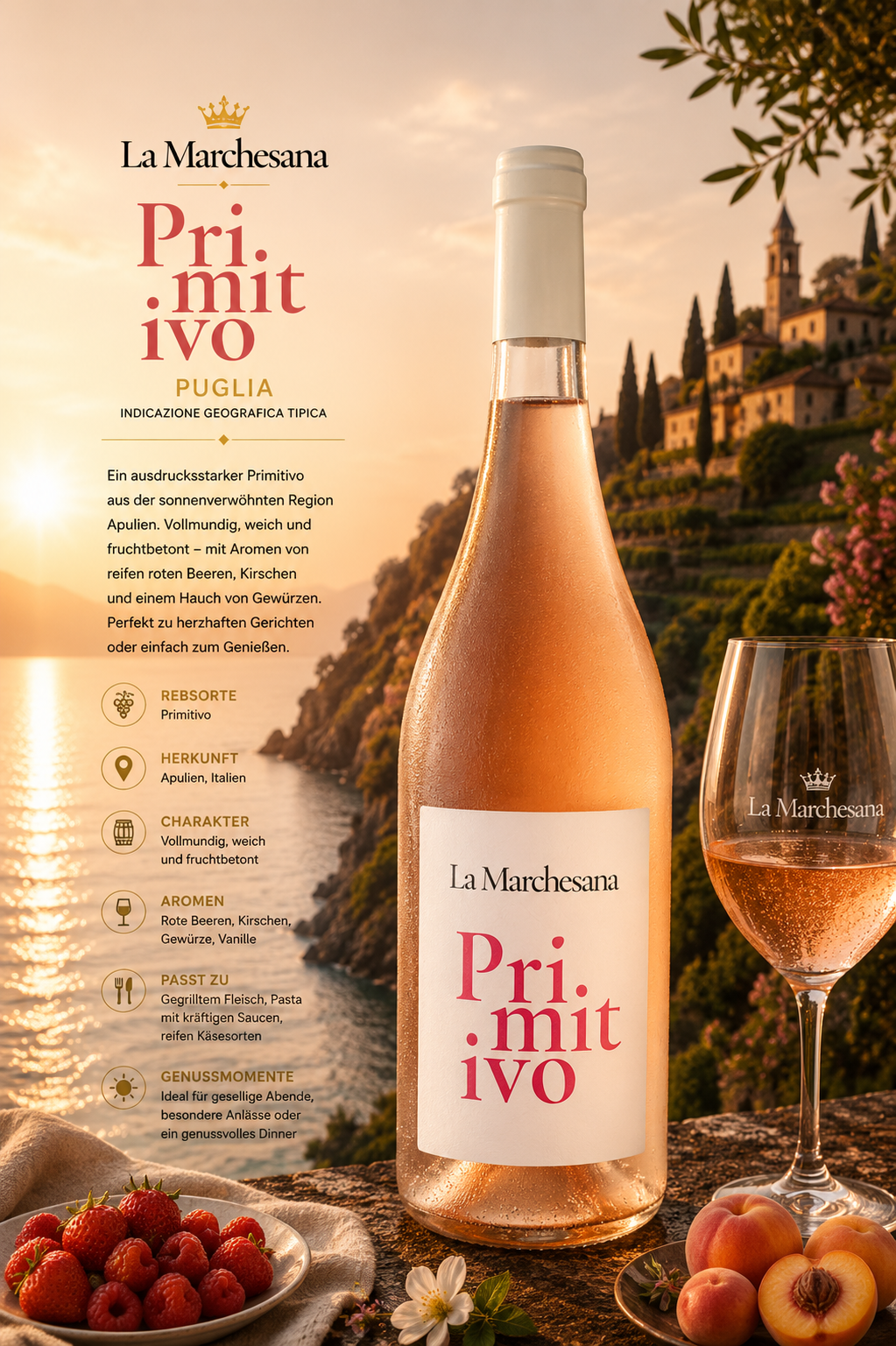 Primitivo, Weißwein, Roséwein, Italien, Flasche