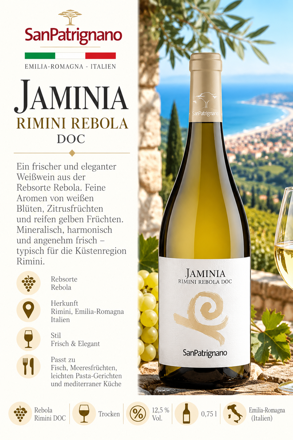 Weißwein, Ribolla Gialla, Rimini, DOC, Flasche