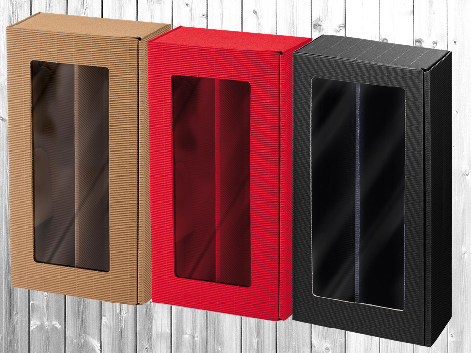 Geschenkbox Wein für zwei Flaschen (schwarz, rot, natur)