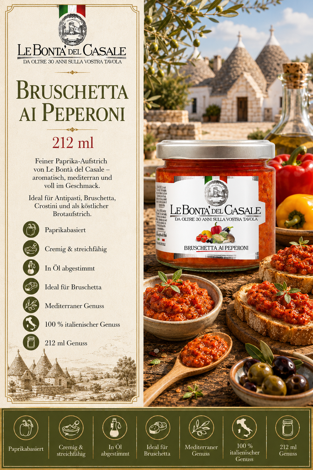 Bruschetta, Peperoni, Konfitüre, Glas, Italienische Küche