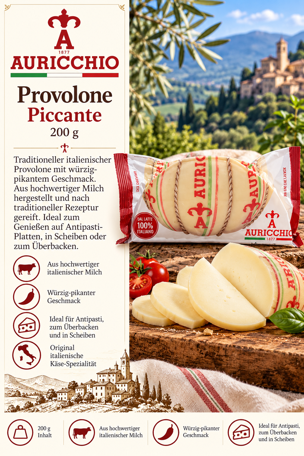 Käse, Provolone, Italienischer Käse, Milchkäse, 200 g