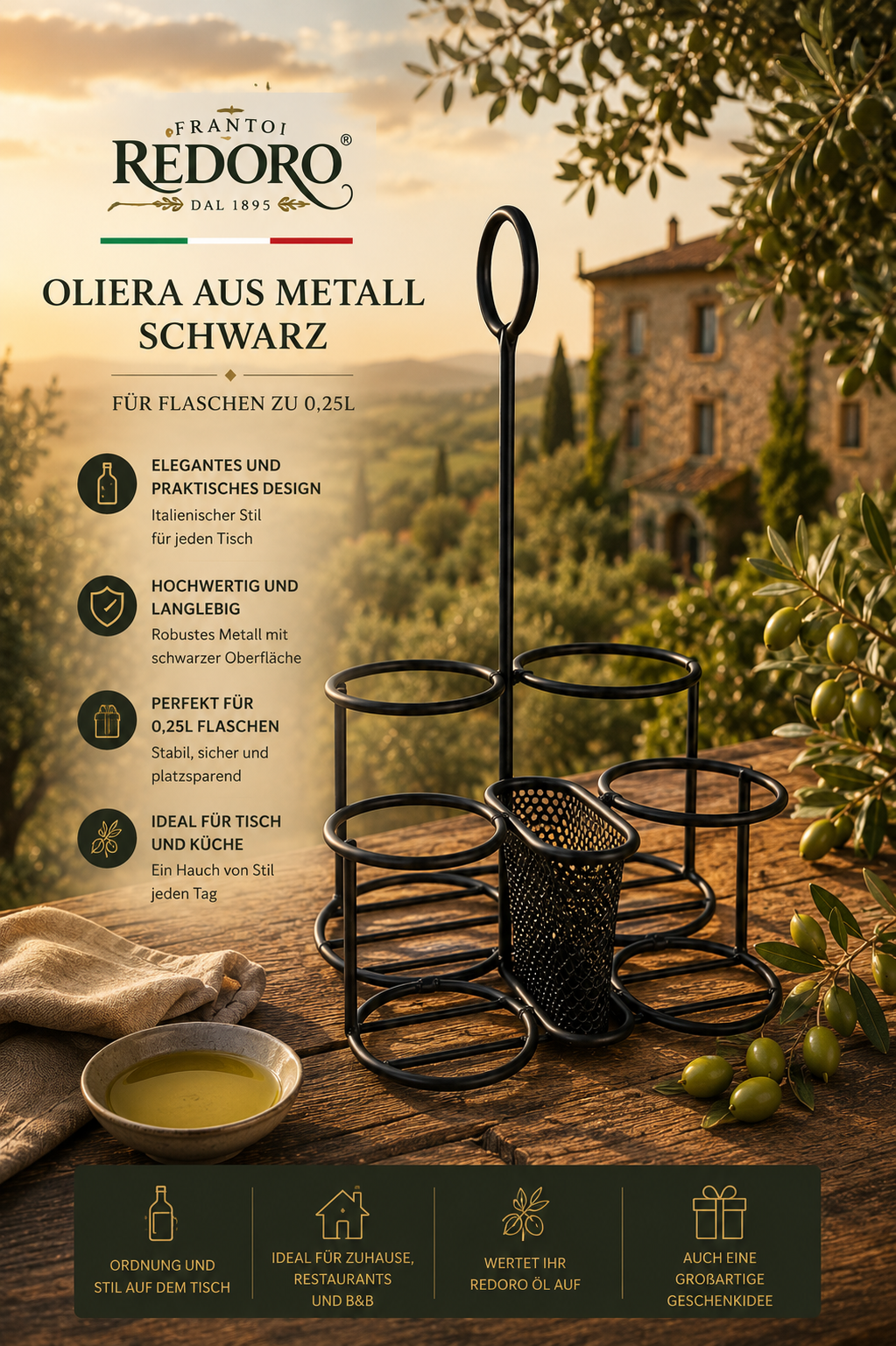 Oliera, Metall, Schwarz, Dining accessory, Tischzubehör