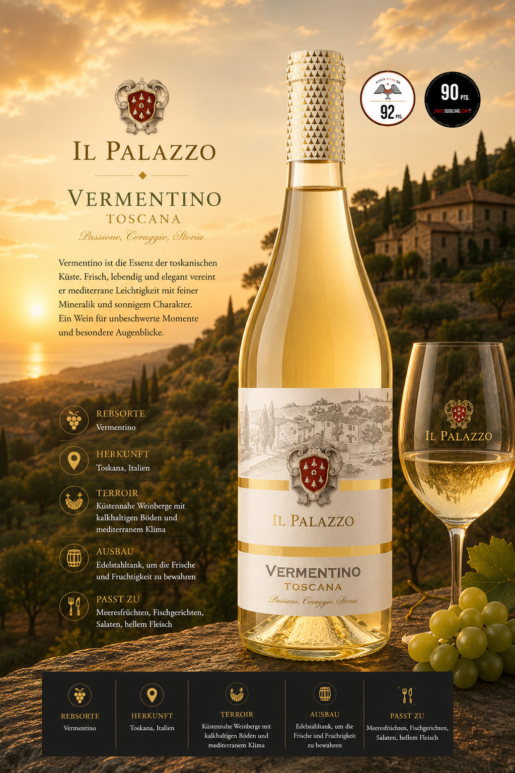 Vermentino, Weinflasche, Italien, Vermentino Toscana, Weinglas