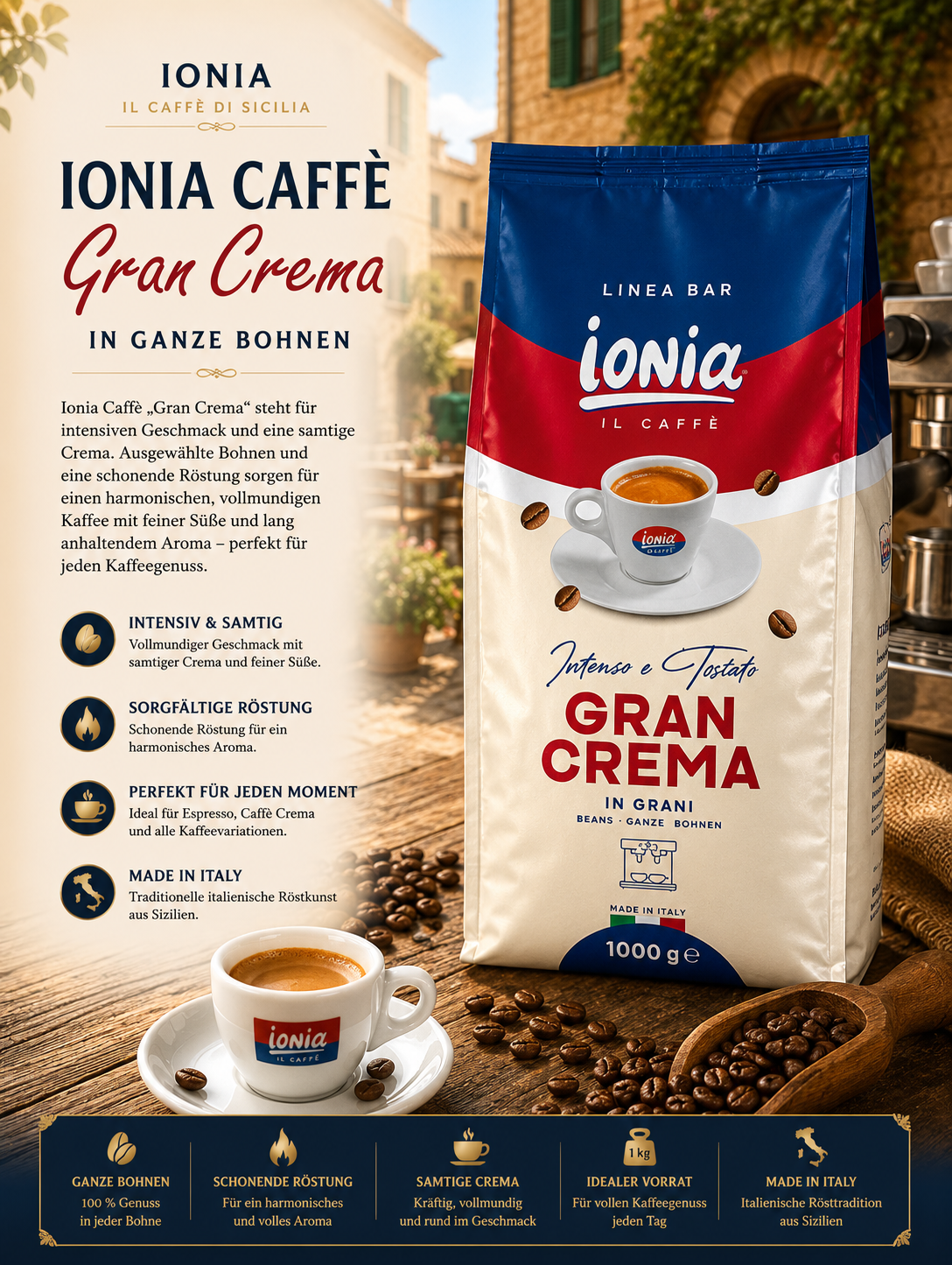 Kaffee, Kaffee-Bohne, Gran Crema, Kaffee-Paket, Italienische Röstung