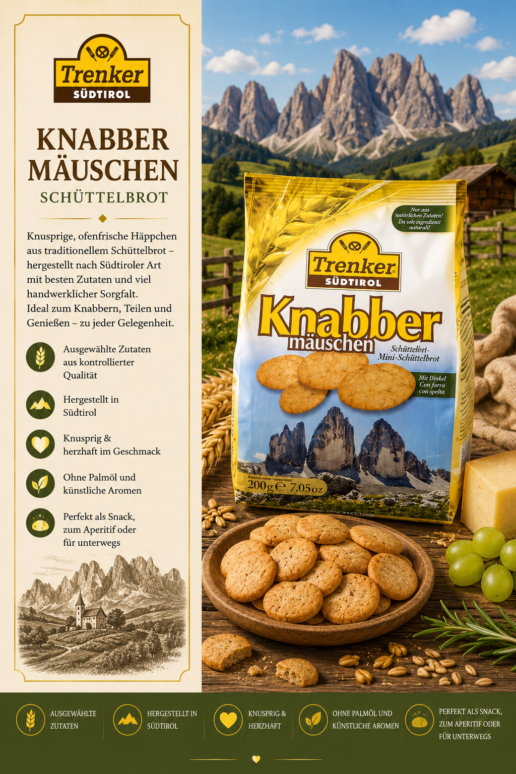 Knabbern00Me4uschen, Schfcttelbrot, Knusprig, Mini-Schellbrot, Sfcdtirol