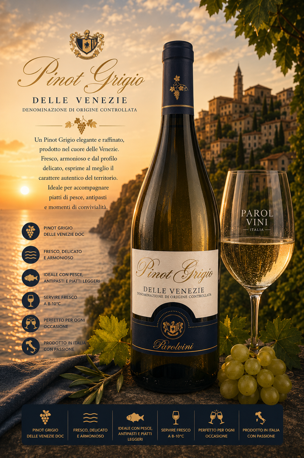 Wein, Weißwein, Pinot Grigio, Delle Venezie, Flasche