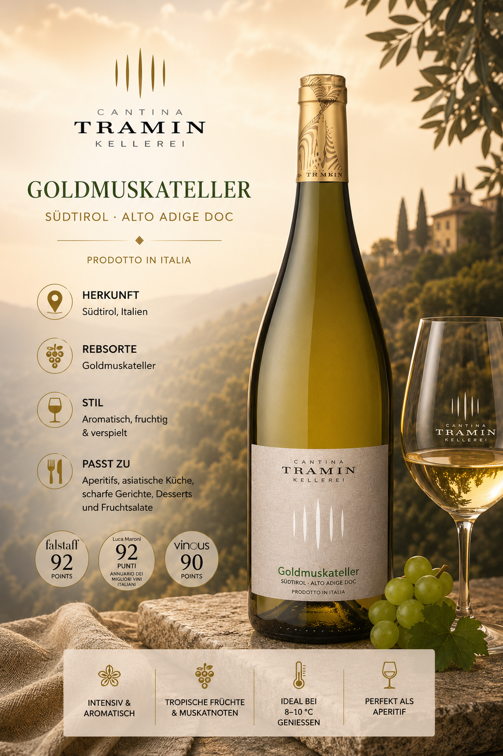 Wein, Weinetikett, Goldmuskateller, Südtirol, Alto Adige DOC