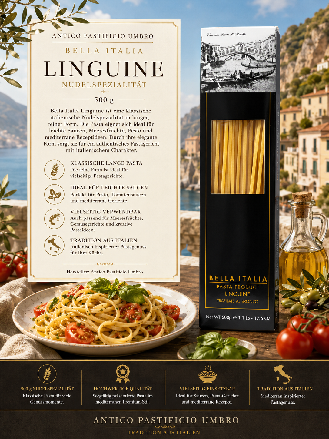 Pasta, Nudelbox, Linguine, Olivenöl, Italienische Küche