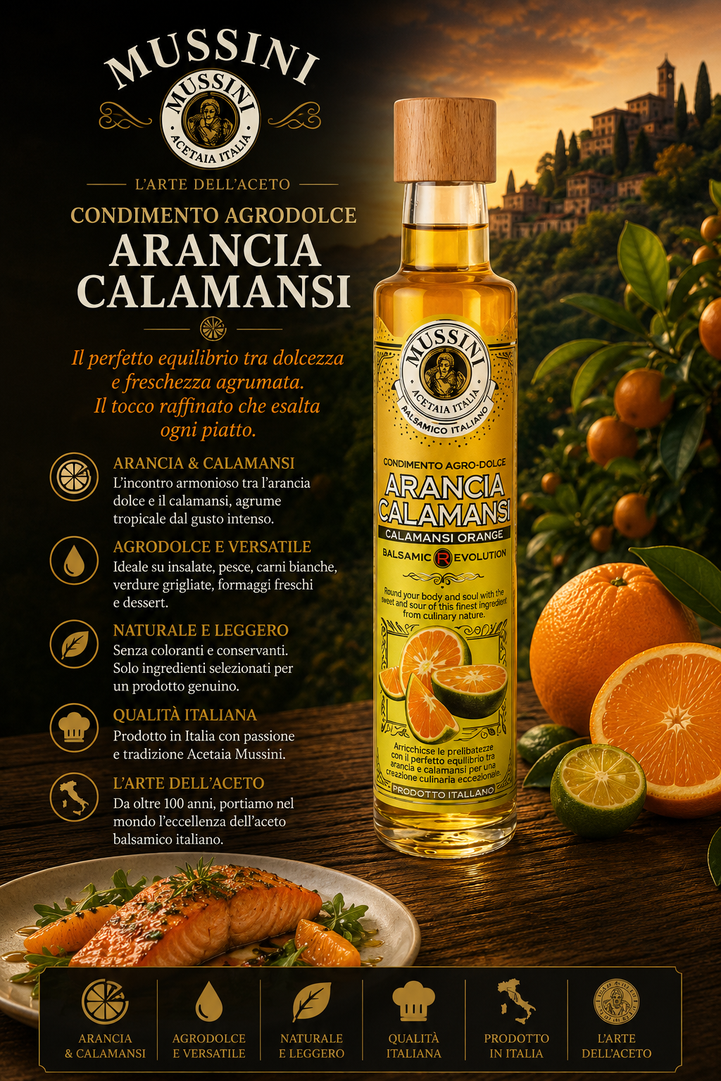 arancia, calamansi, aceite, balsamico, italiano