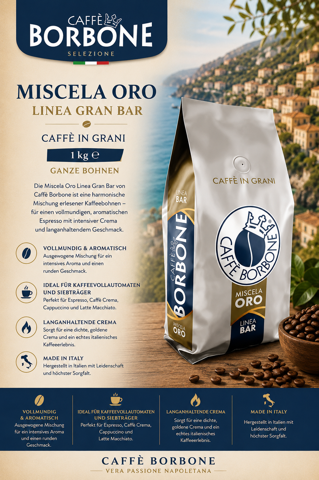 Kaffee, Kaffee Bohnen, Miscela Oro, Linea Bar, Bohne