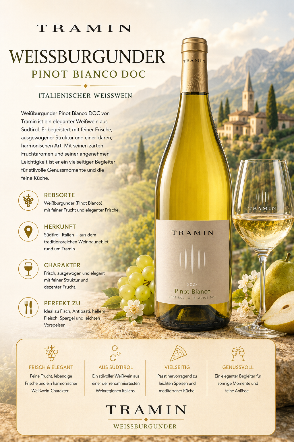 Weissburgunder, Pinot Bianco, Weißwein, Italienisch, Flasche